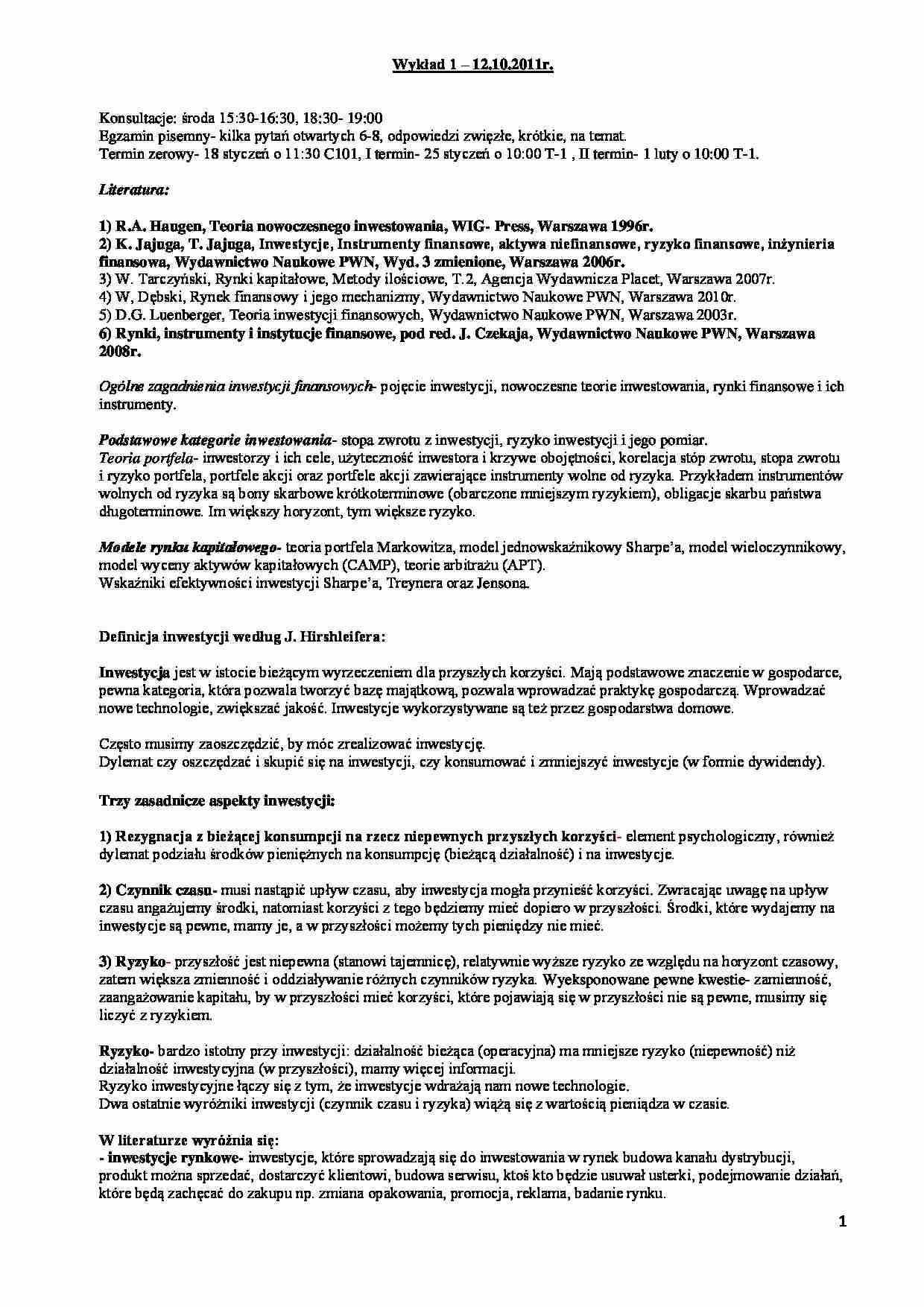 Portfel inwestycyjny wykłady - strona 1