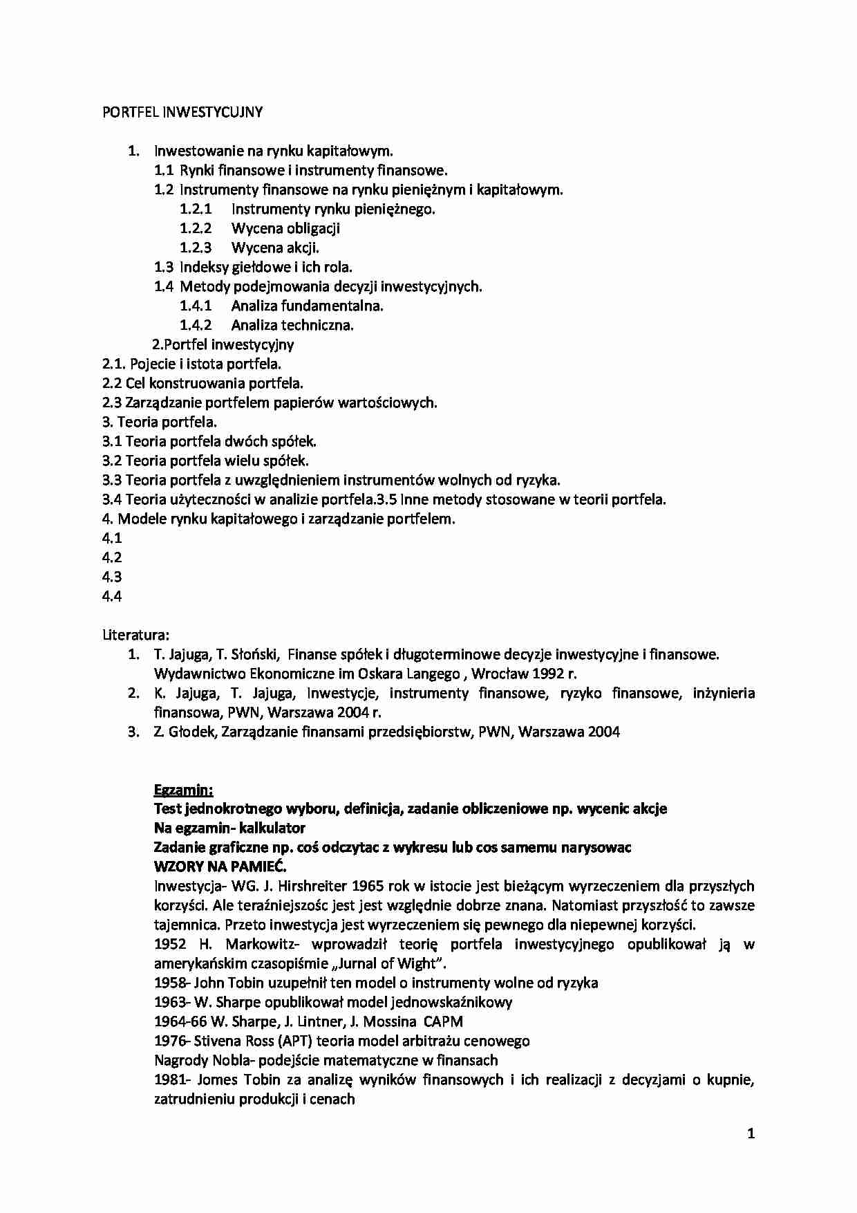 wykłady - portfel inwestycyjny - strona 1