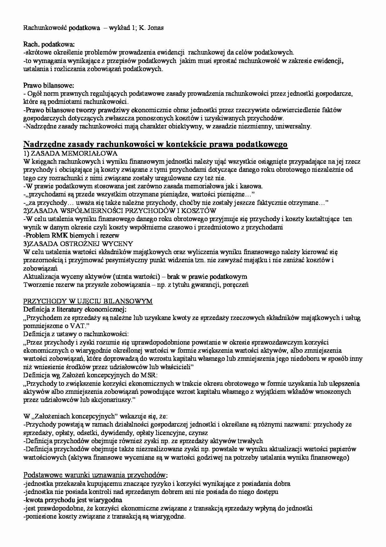 Wykłady z rachunkowości Podatkowej UEK - strona 1