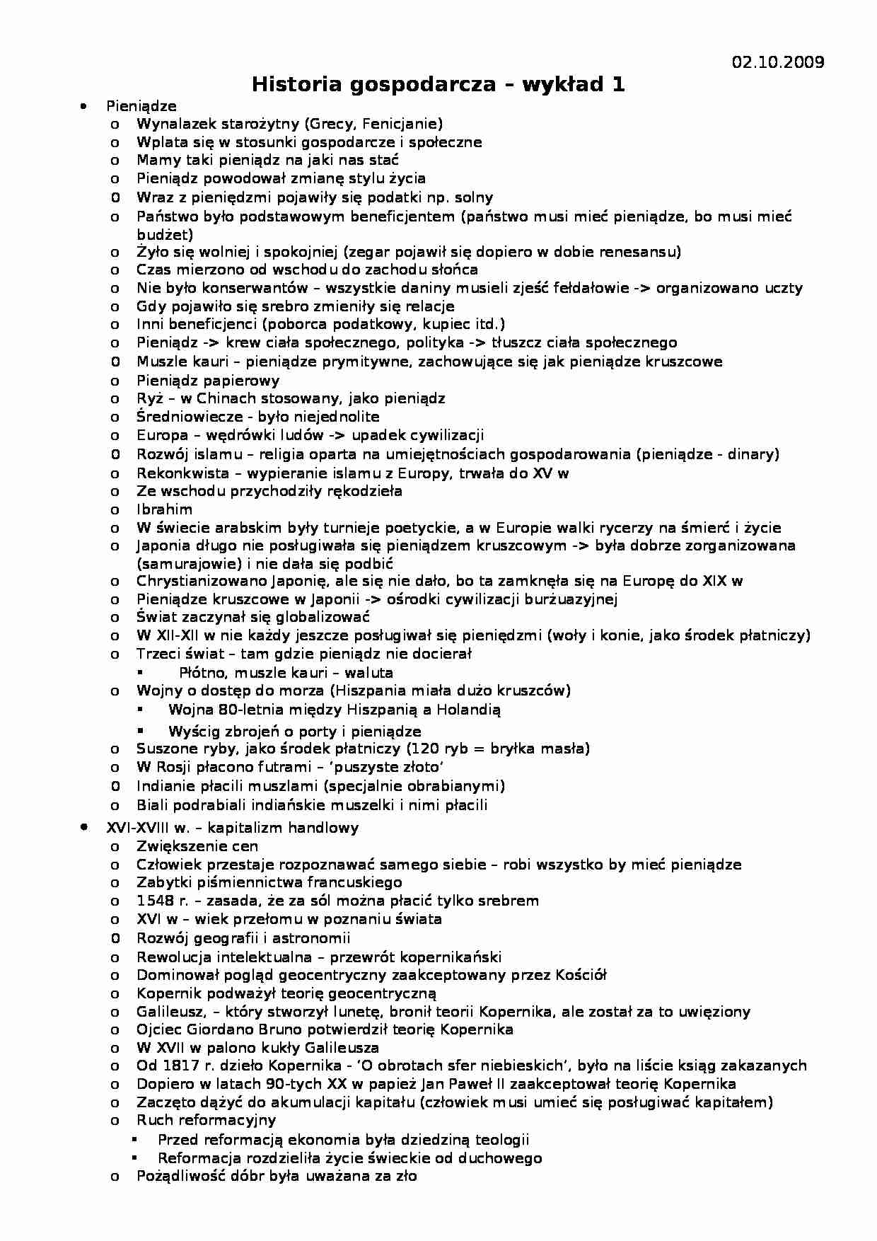 wykłady historia gospodarcza dr.Z Janeczek - strona 1