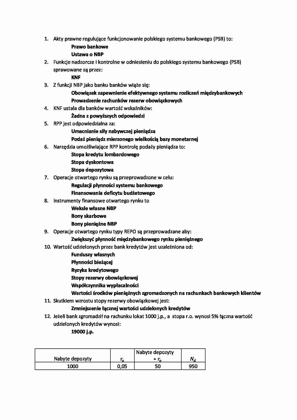 Bankowość -Akty prawne  - test - strona 1