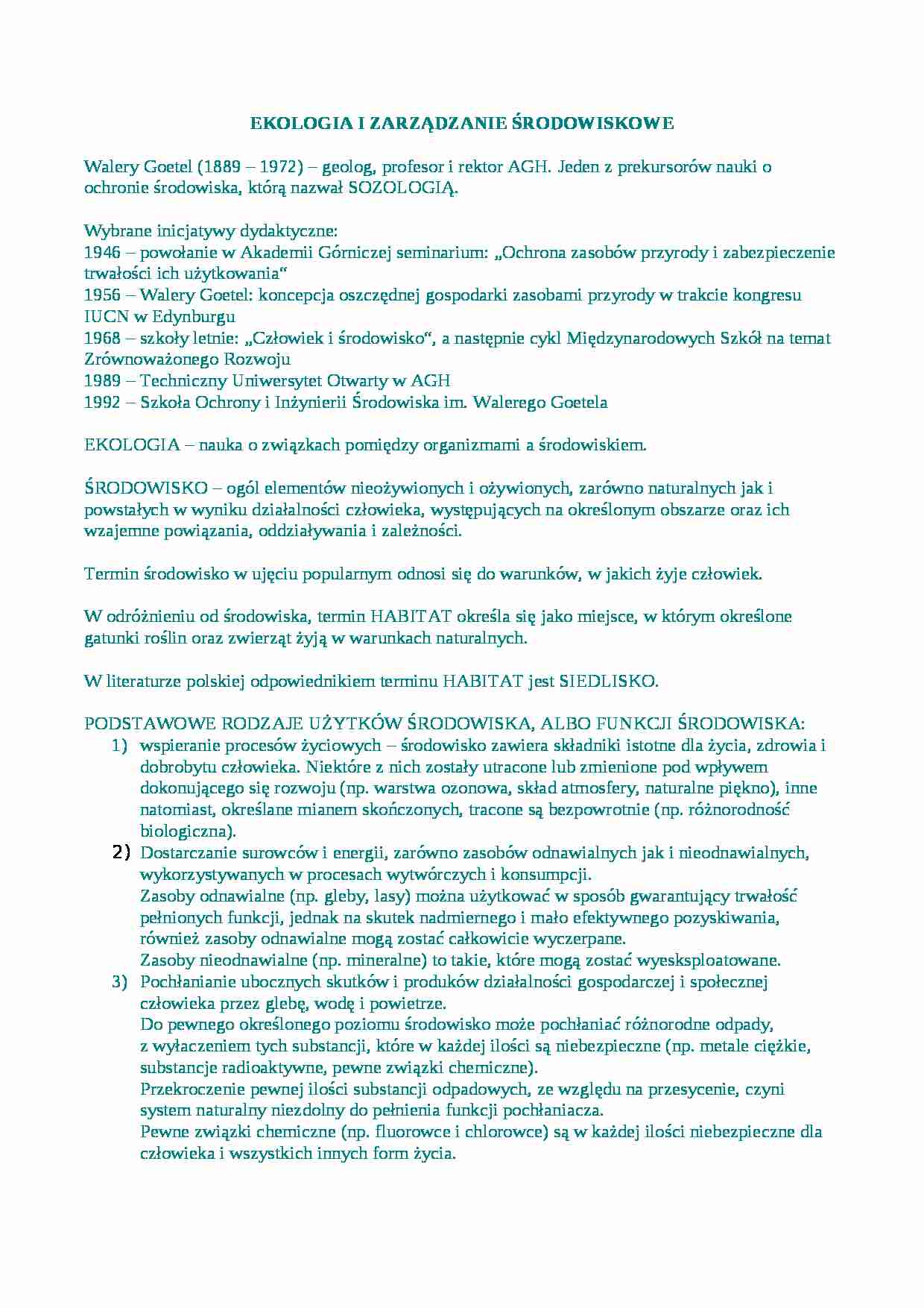 Ekologia - materiały z wykładów - strona 1