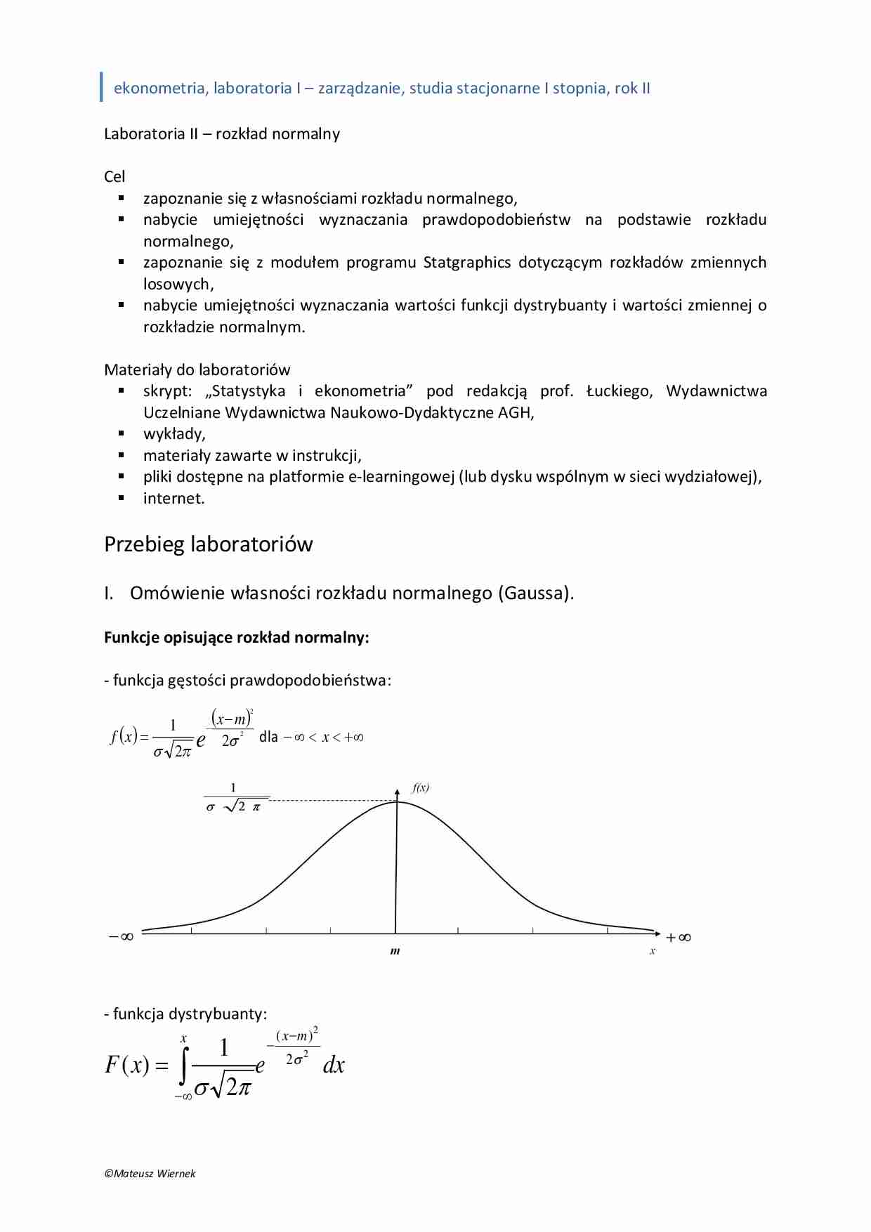Ekonometria - laboratoria 2 rozkład normalny - strona 1