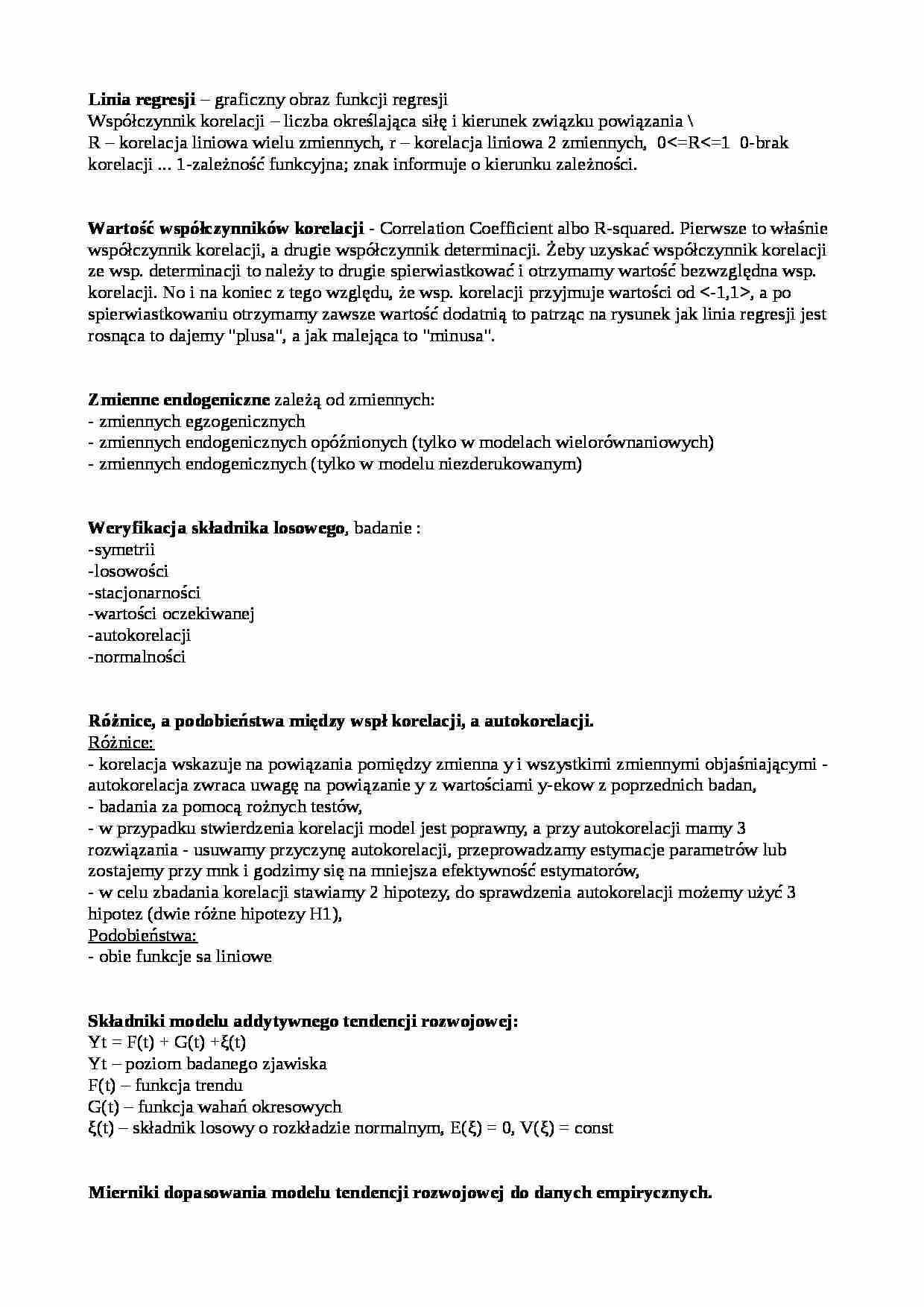 podsumowanie z ekonometrii - strona 1