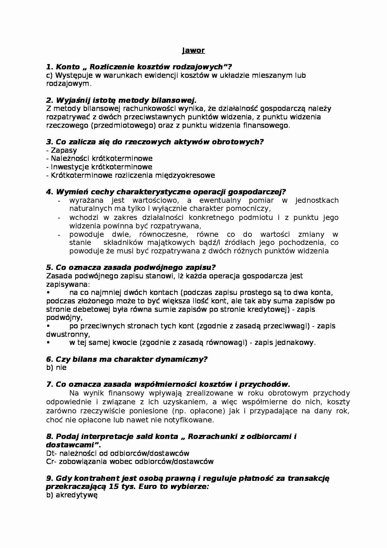 Rachunkowość - test egzaminicyjny - strona 1