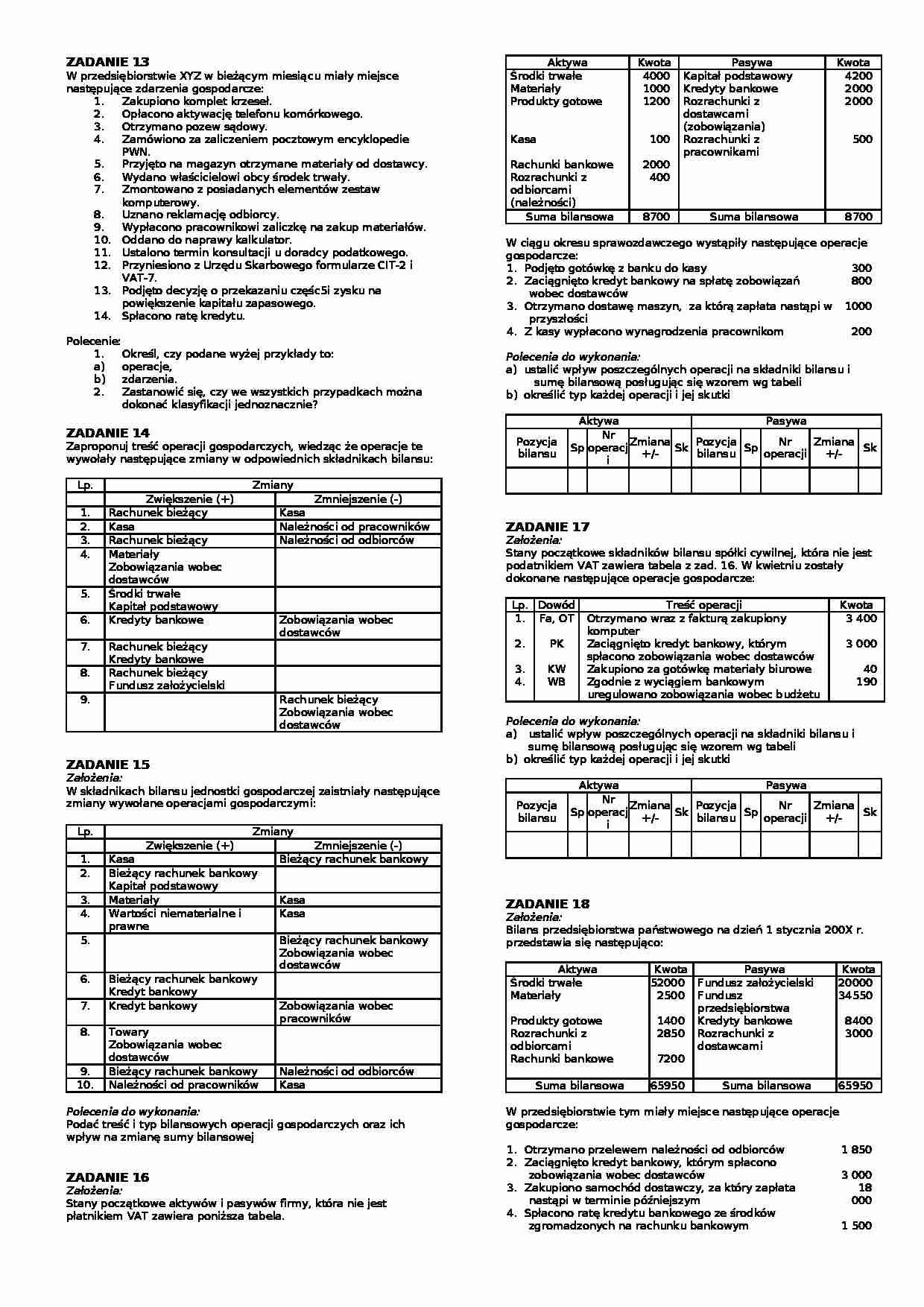 Rachunkowość - zadania operacje (13-32) - strona 1