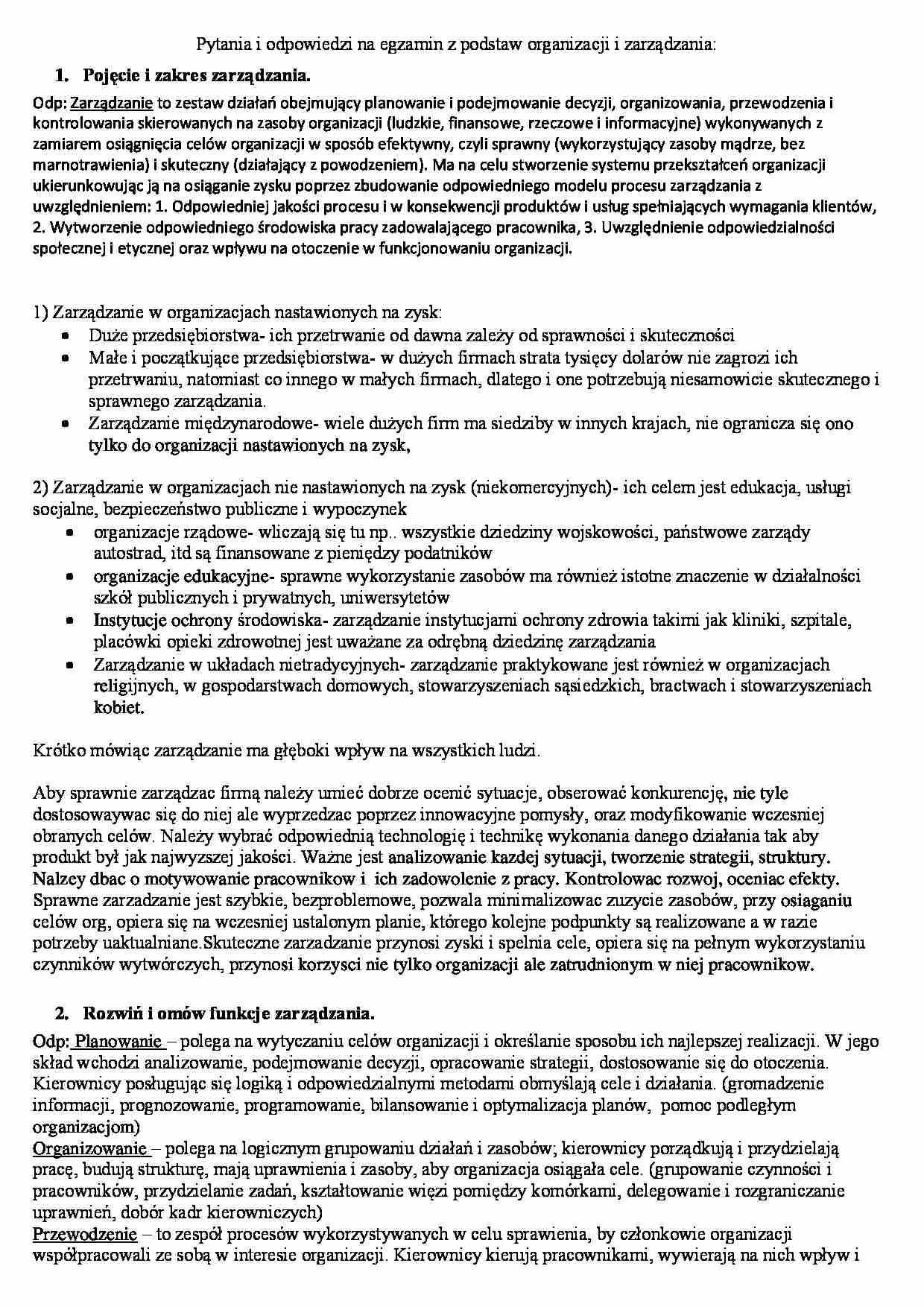 Podstawy organizacji i zarządzania - egzamin - Zasada przedsiębiorczości - strona 1