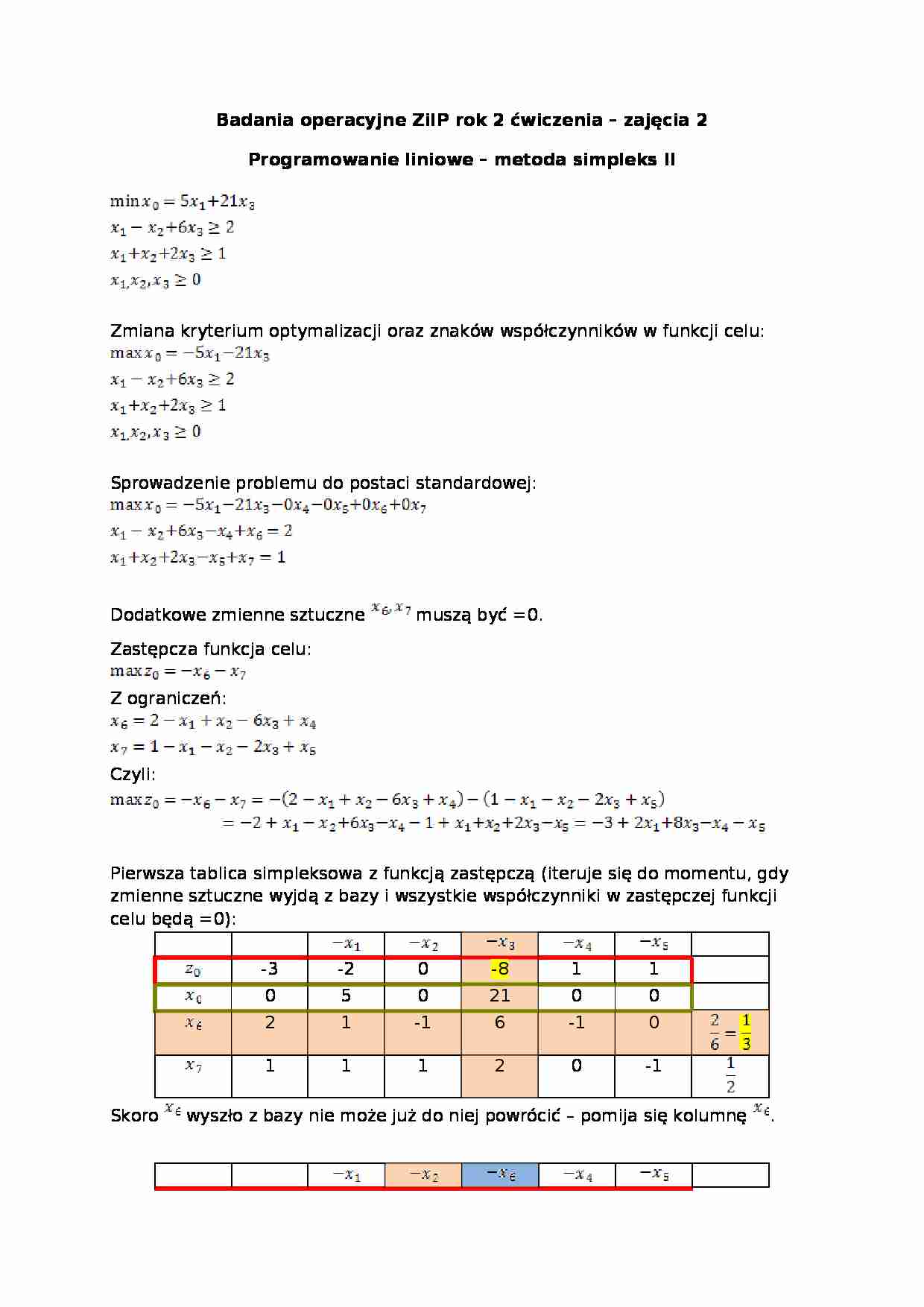 Badania operacyjne - simpleks dwufazowy - strona 1