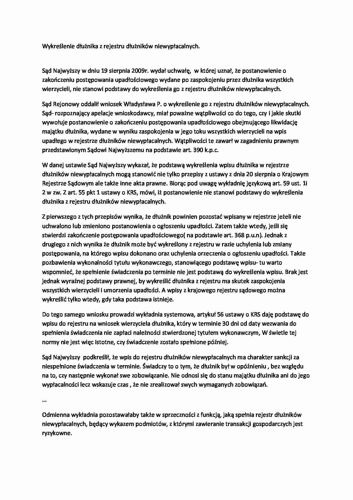 Prawo - wykreślenie dłużnika - strona 1