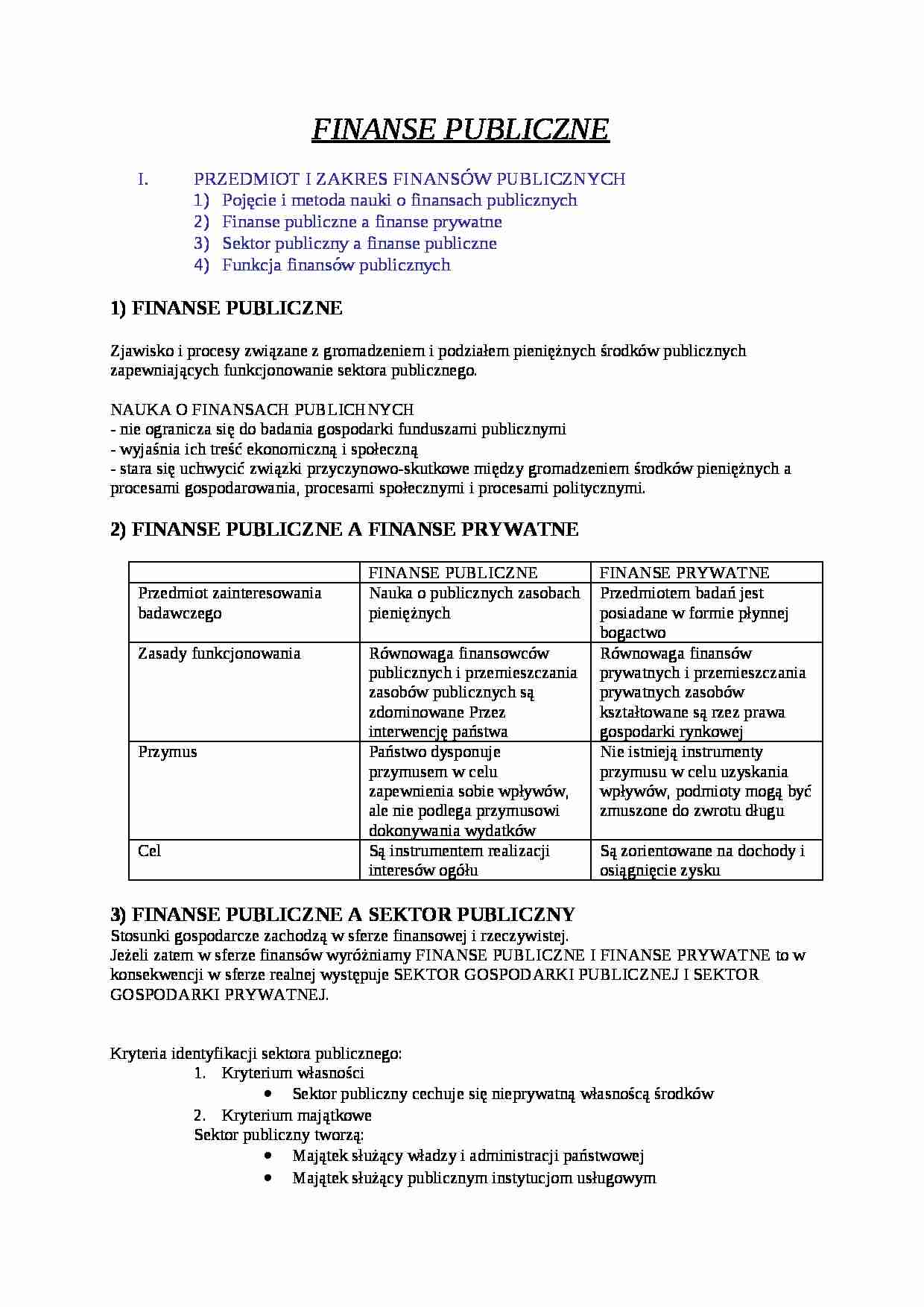 Finanse Publiczne - FINANSE PUBLICZNE A FINANSE PRYWATNE - strona 1