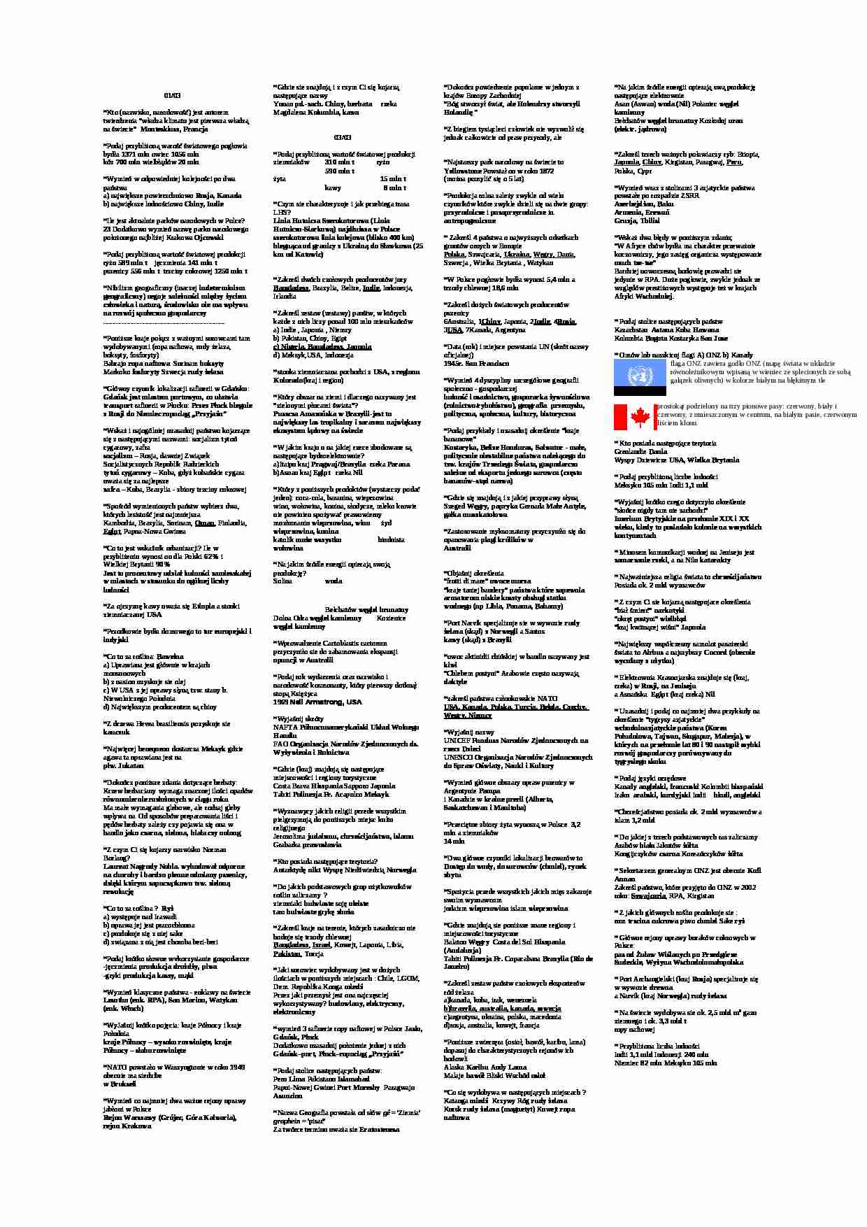 Egzamin Z geografii    ekonomicznej - strona 1