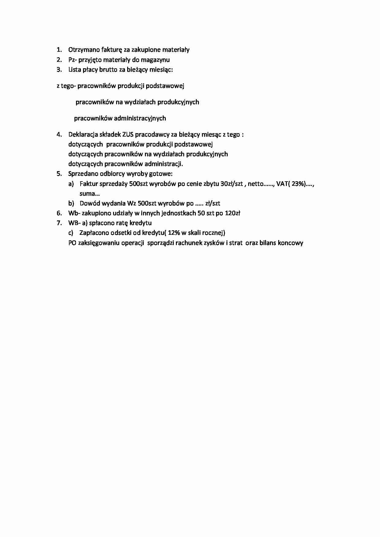 Podstawy rachunkowości - egzamin - strona 1