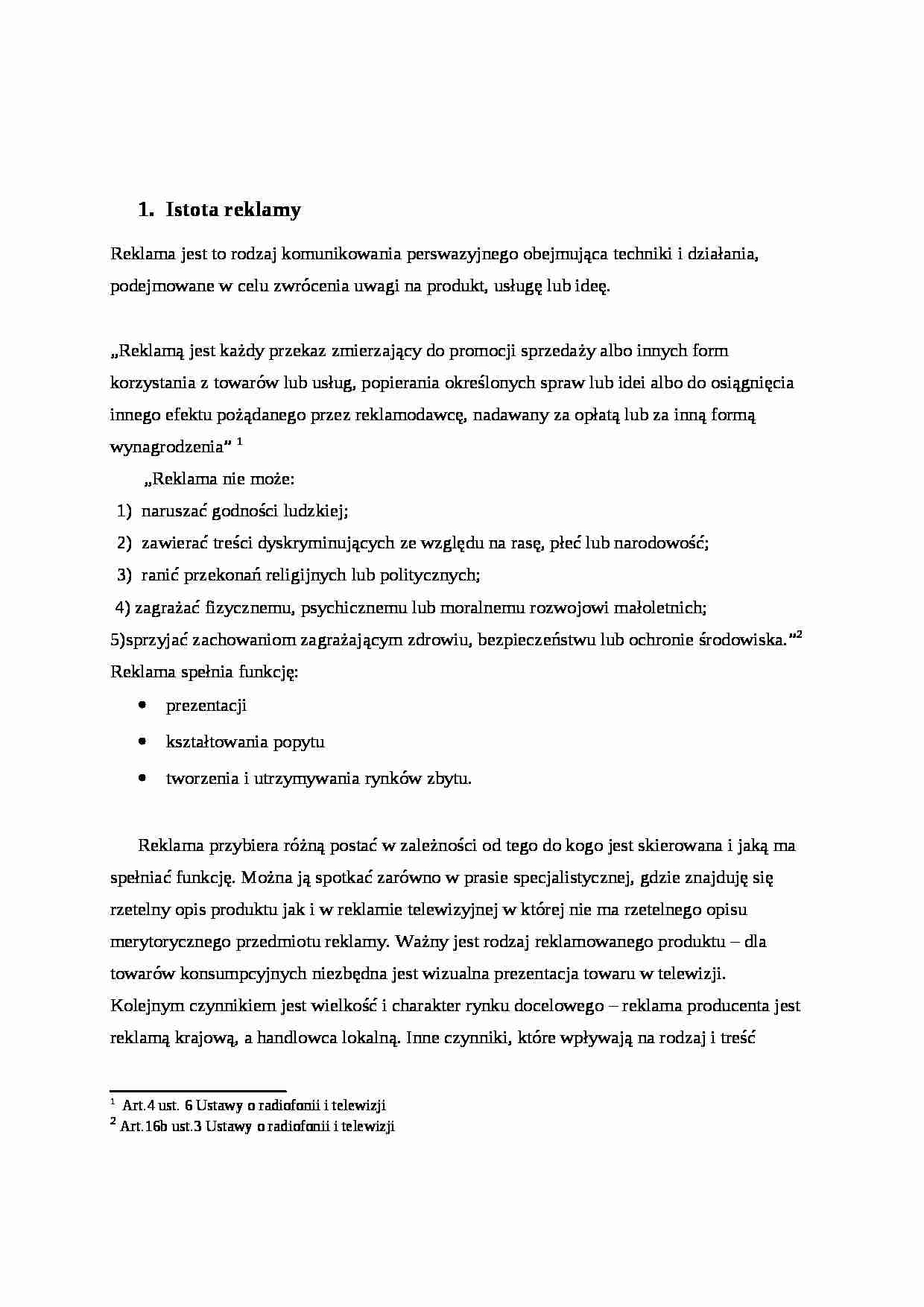 Istota reklamy - wykłady - strona 1