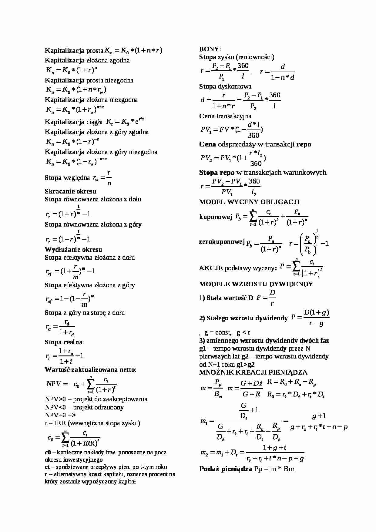 Finanse - wzory - Kapitalizacja  - strona 1