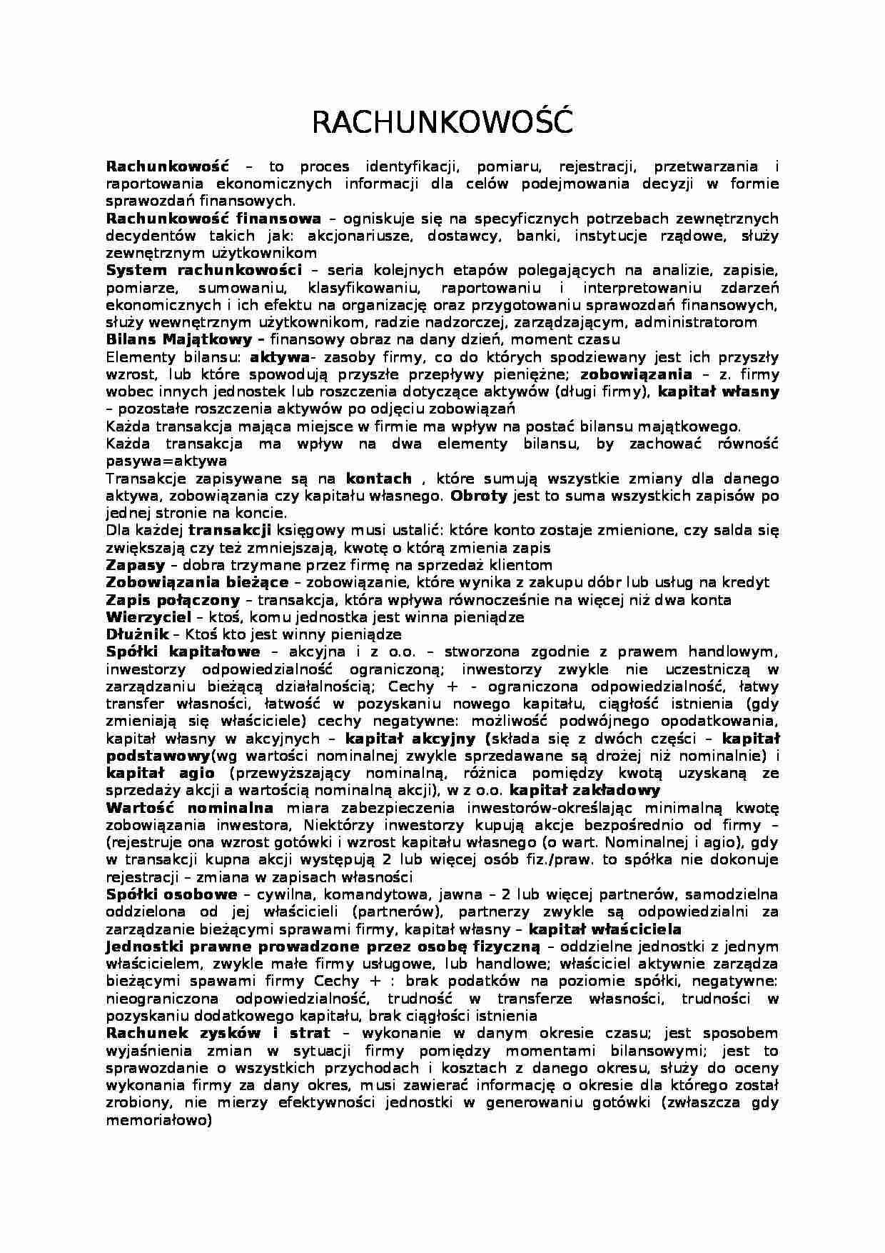 Rachunkowość - definicje (5 stron) - strona 1