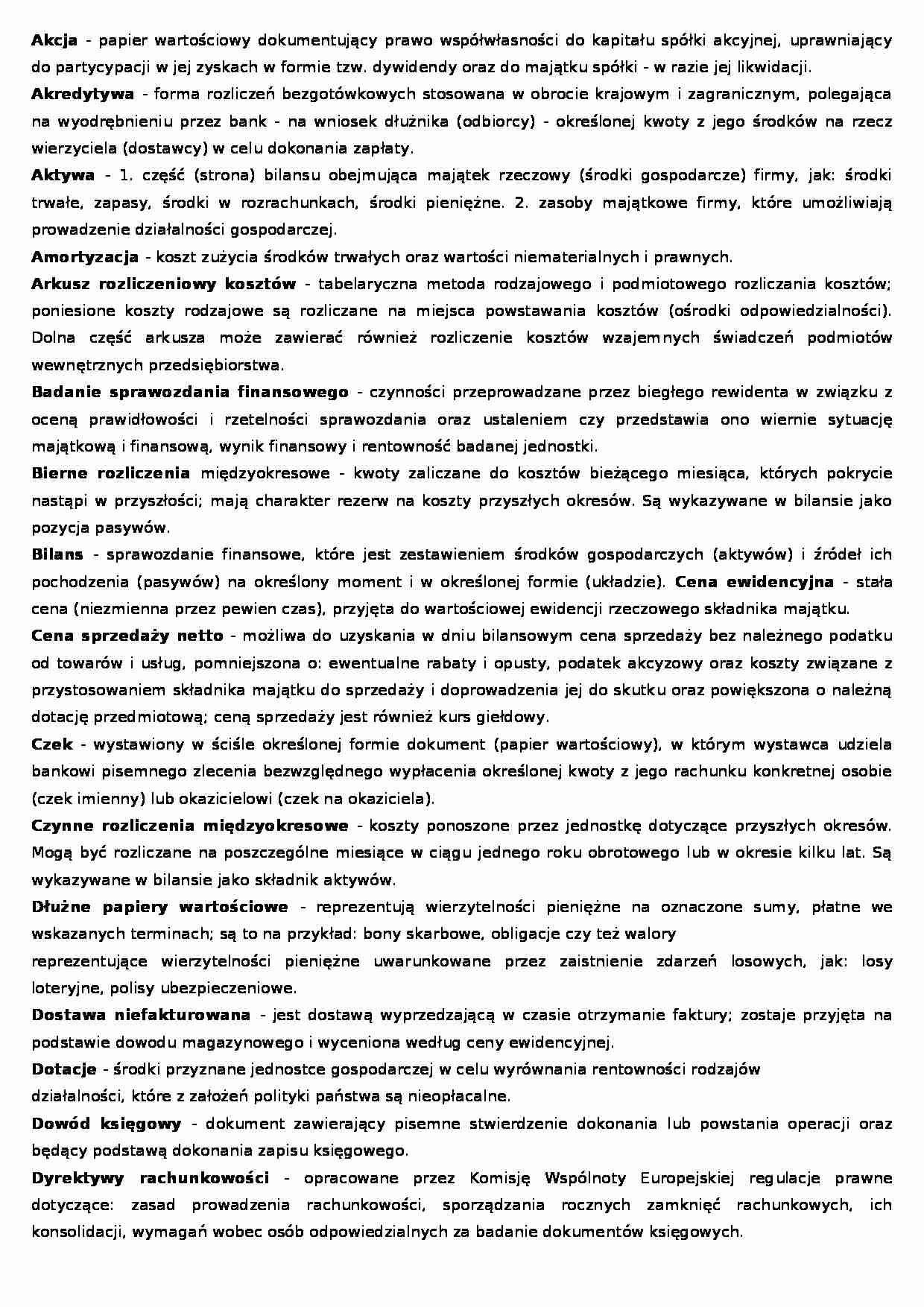 Rachunkowość - mini słownik -  Akcja  - strona 1