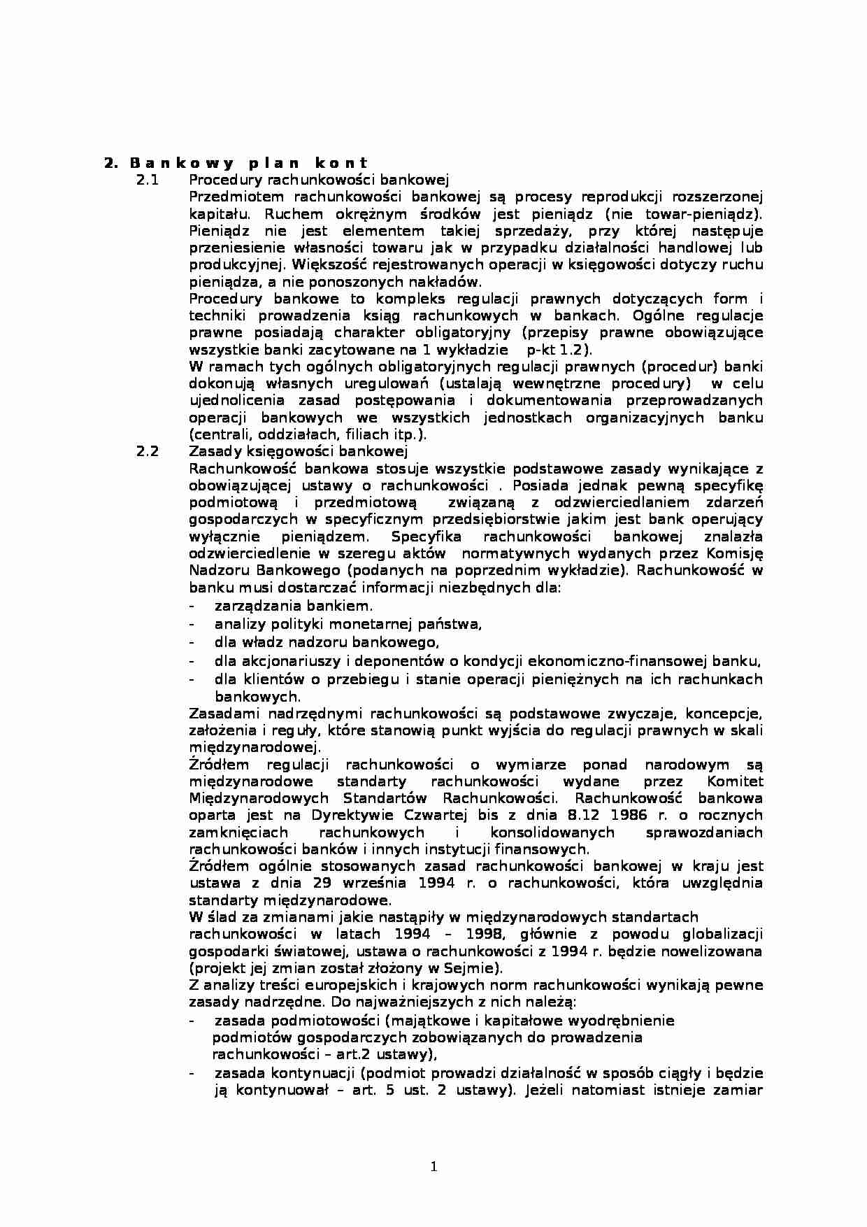 Rachunkowość bankowa 2 - Plan kont - strona 1