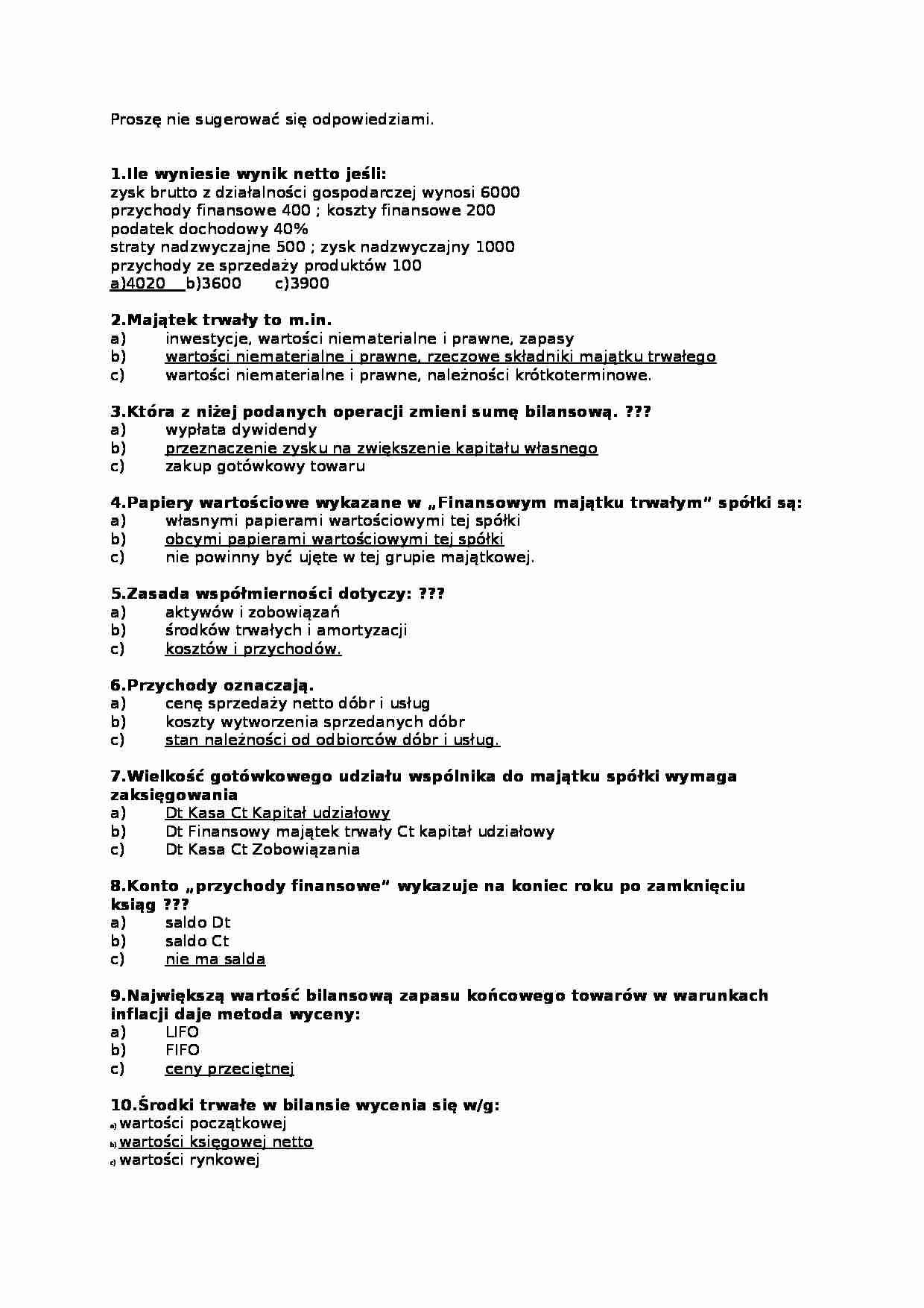 Rachunkowość - test - strona 1