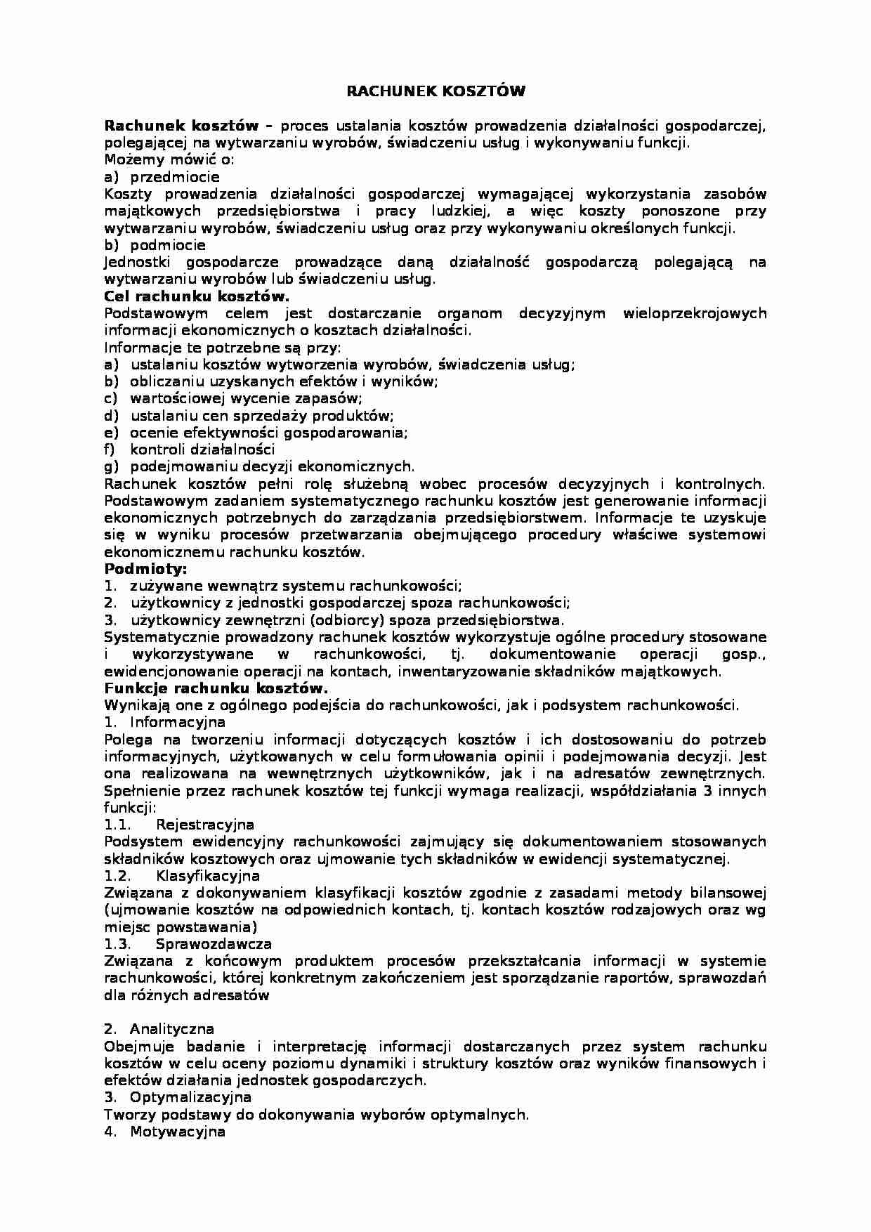 Rachunek kosztów - Koszty prowadzenia działalności  - strona 1