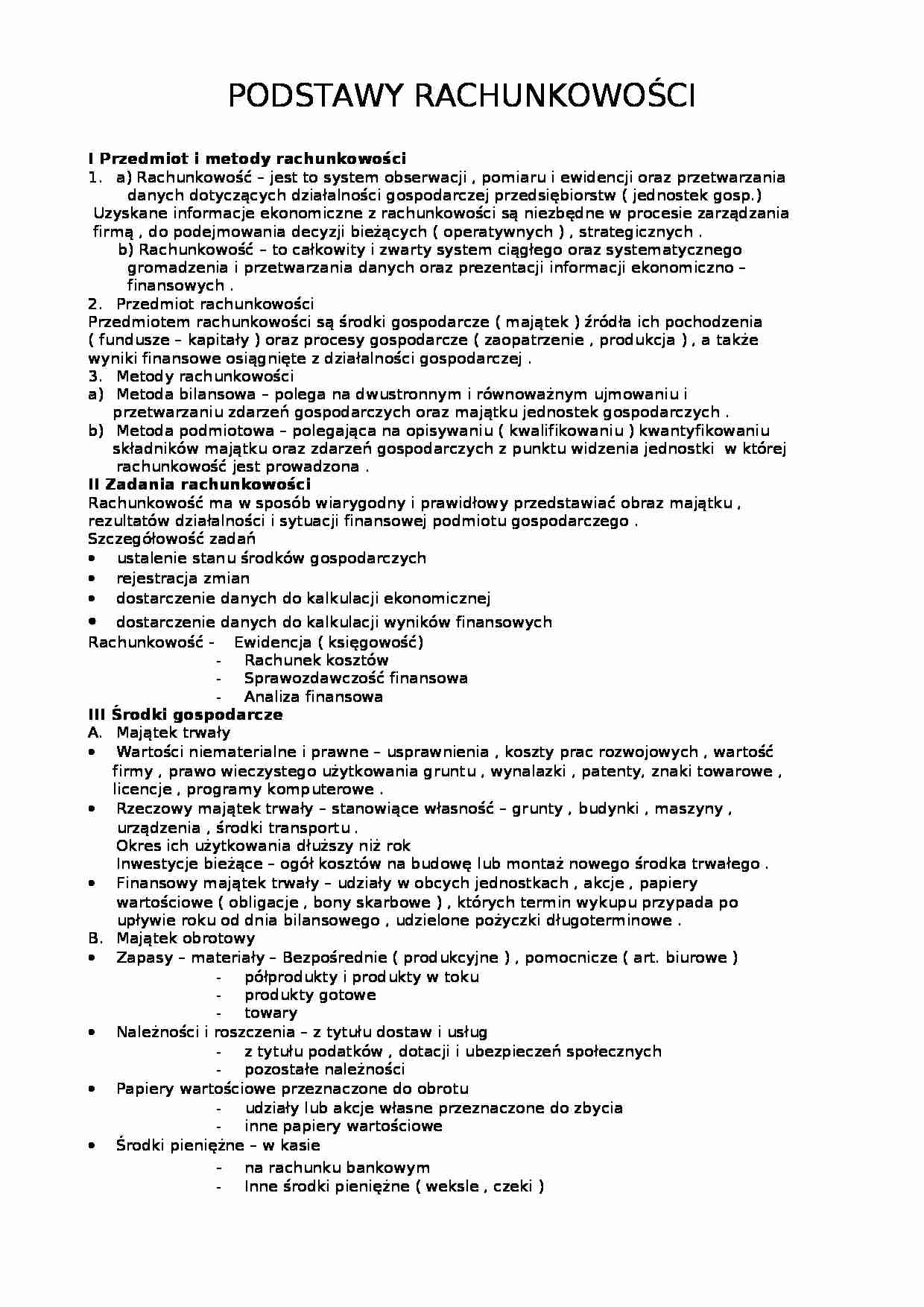 Podstawy rachunkowości (20 stron) - strona 1