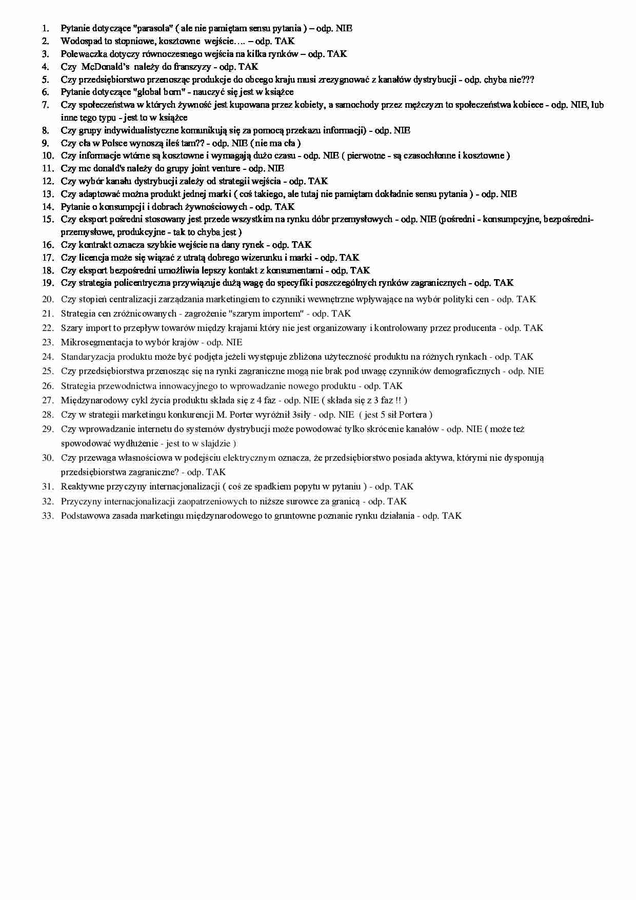 Marketing międzynarodowy - test - strona 1