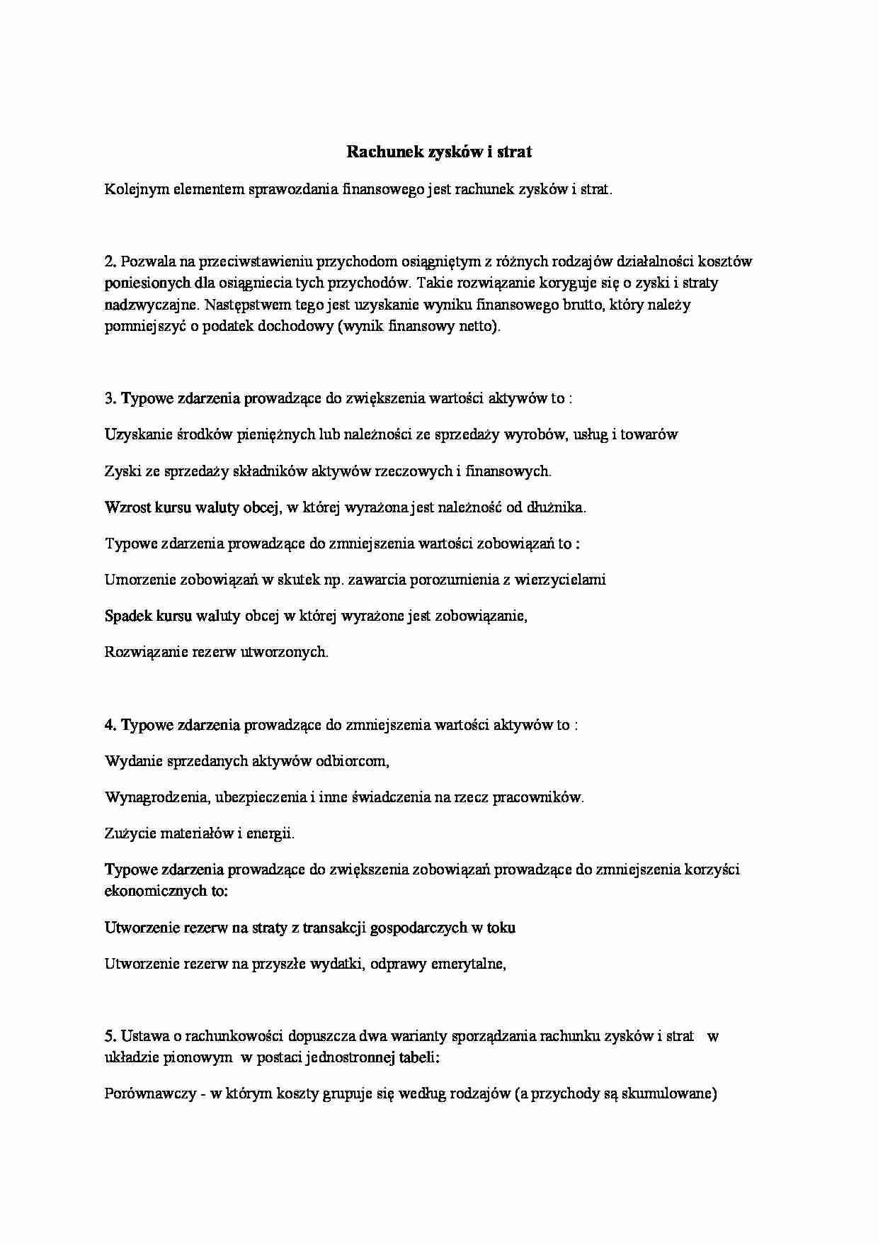 Referat Rachunek Zysków i Strat Rachunkowość Finan - strona 1