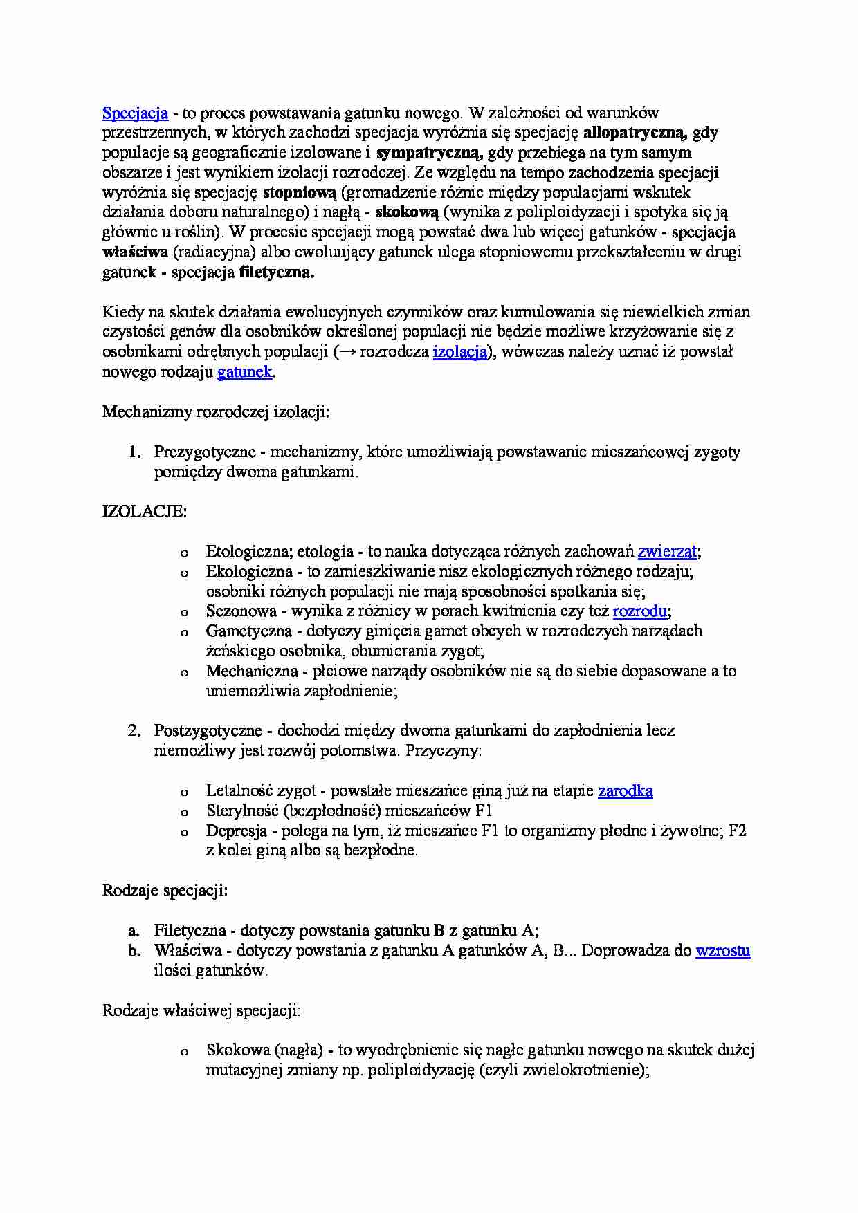 Podstawy ewolucjonizmu -  Specjacja - strona 1