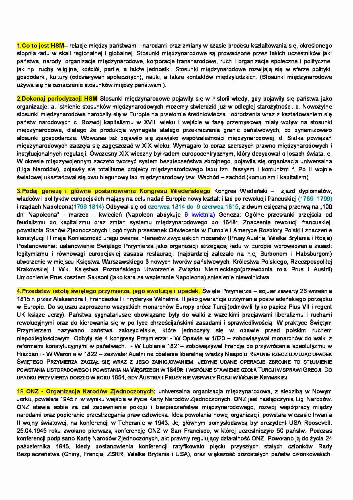 Historia Stosunków Międzynarodowych  - strona 1