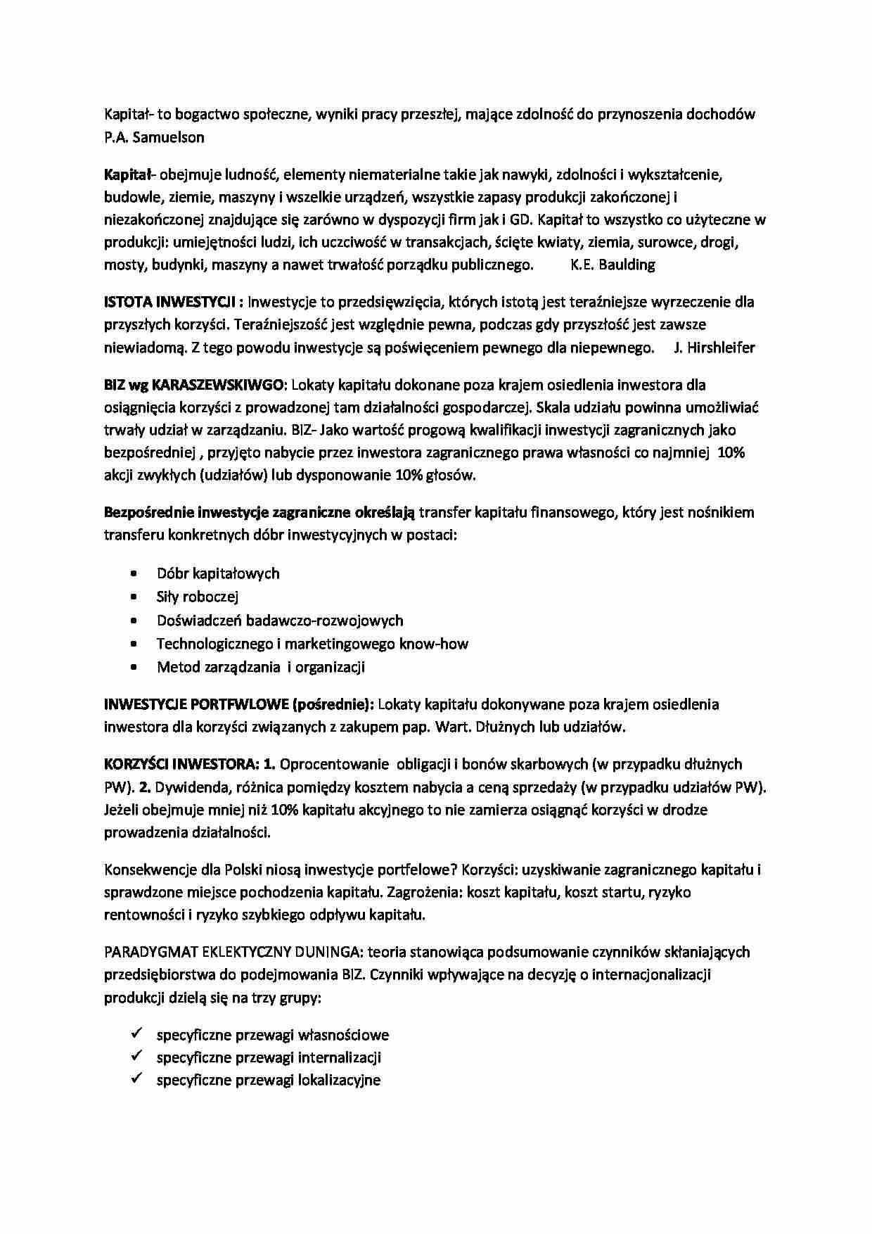 Bezpośrednie inwestycje zagraniczne - opracowanie  - strona 1