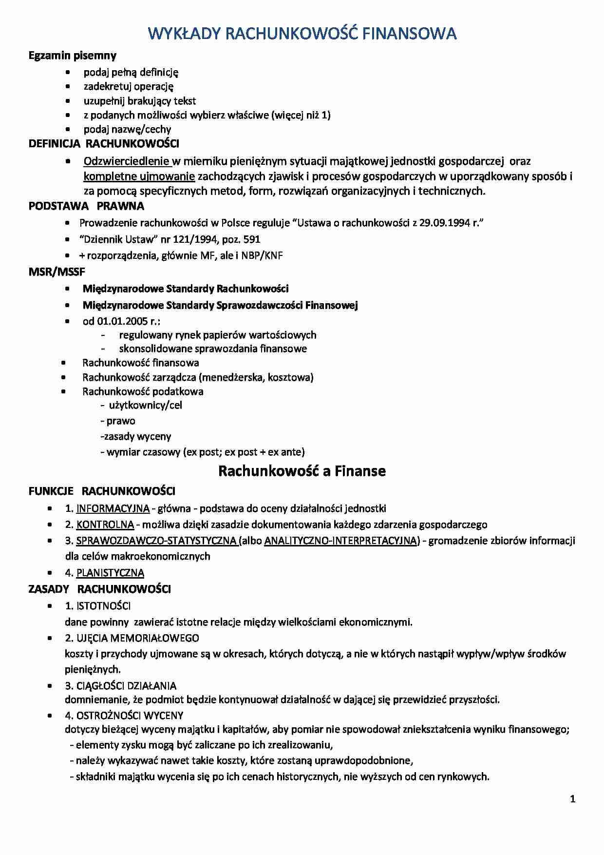 Rachunkowość Finansowa - Wykład - strona 1