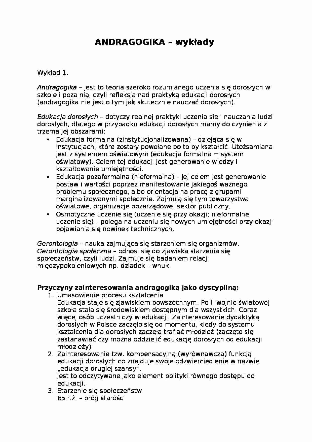 Andragogika wykład - strona 1