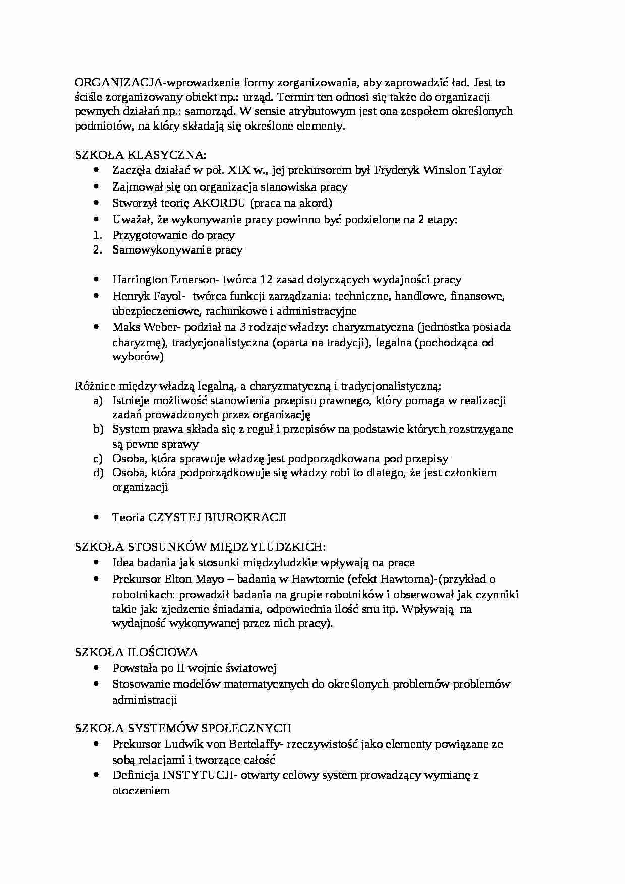 Nauka o administracji WSHE Zamość dr Szewczak - strona 1