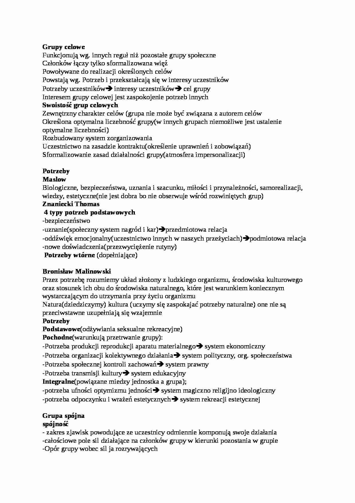 podstawy socjologii - Grupy celowe - strona 1