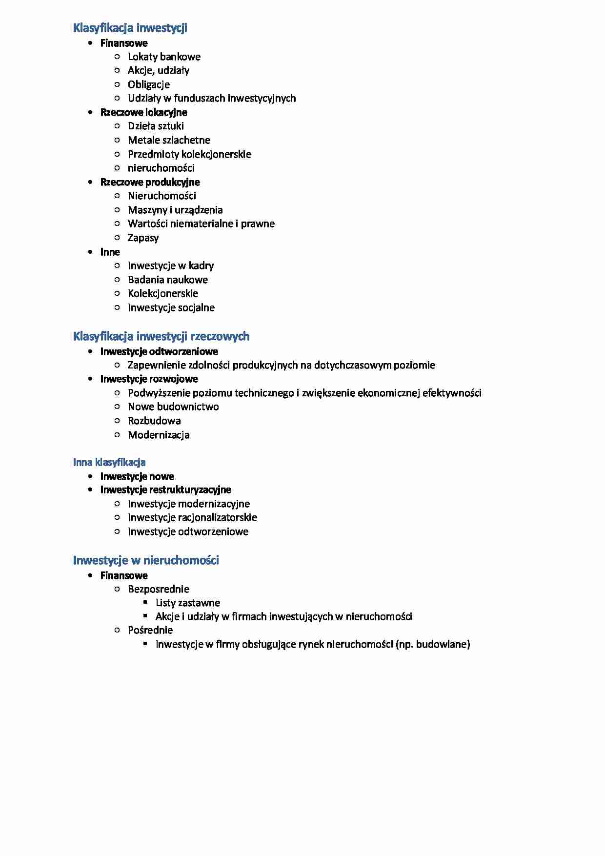 Inwestycje - klasyfikacja - strona 1