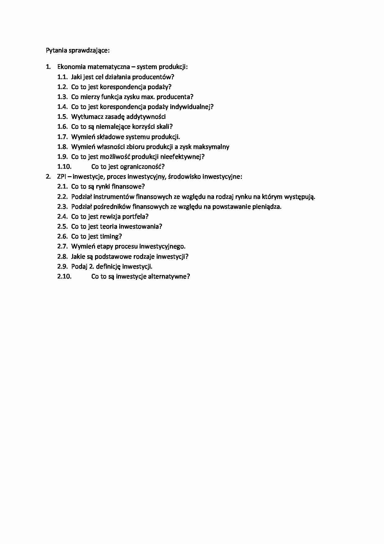 Inwestycje - pytania sprawdzające. - strona 1