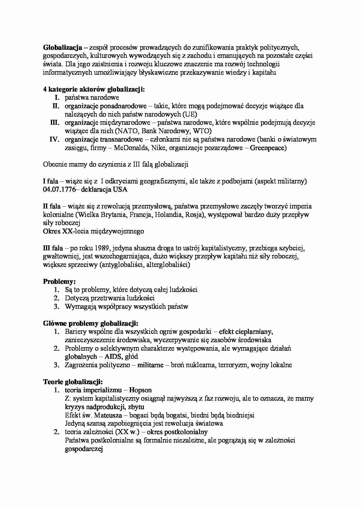 Globalizacja - Główne problemy  - strona 1