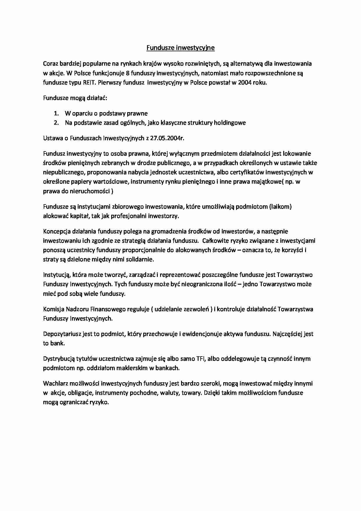 Fundusze inwestycyjne - strona 1