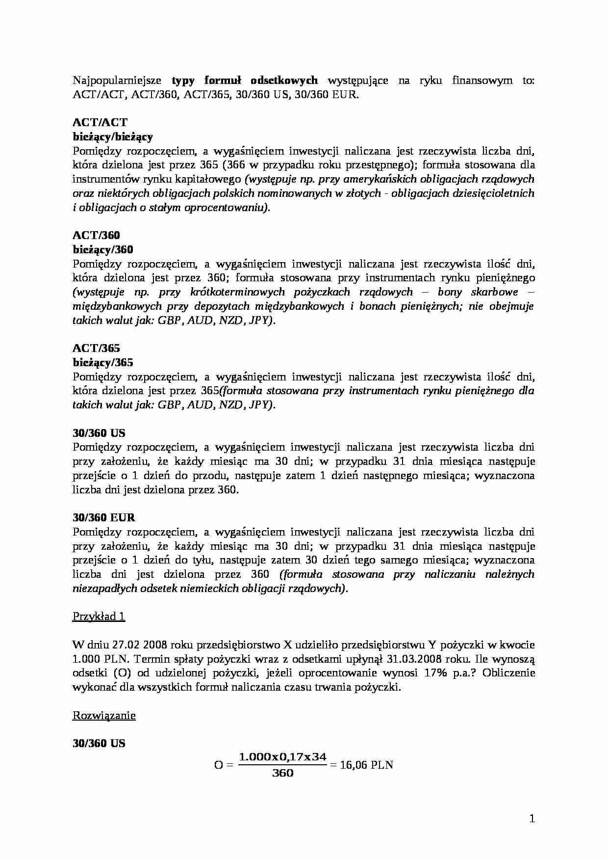 Rynek pieniężny - Formuły odsetkowe - strona 1