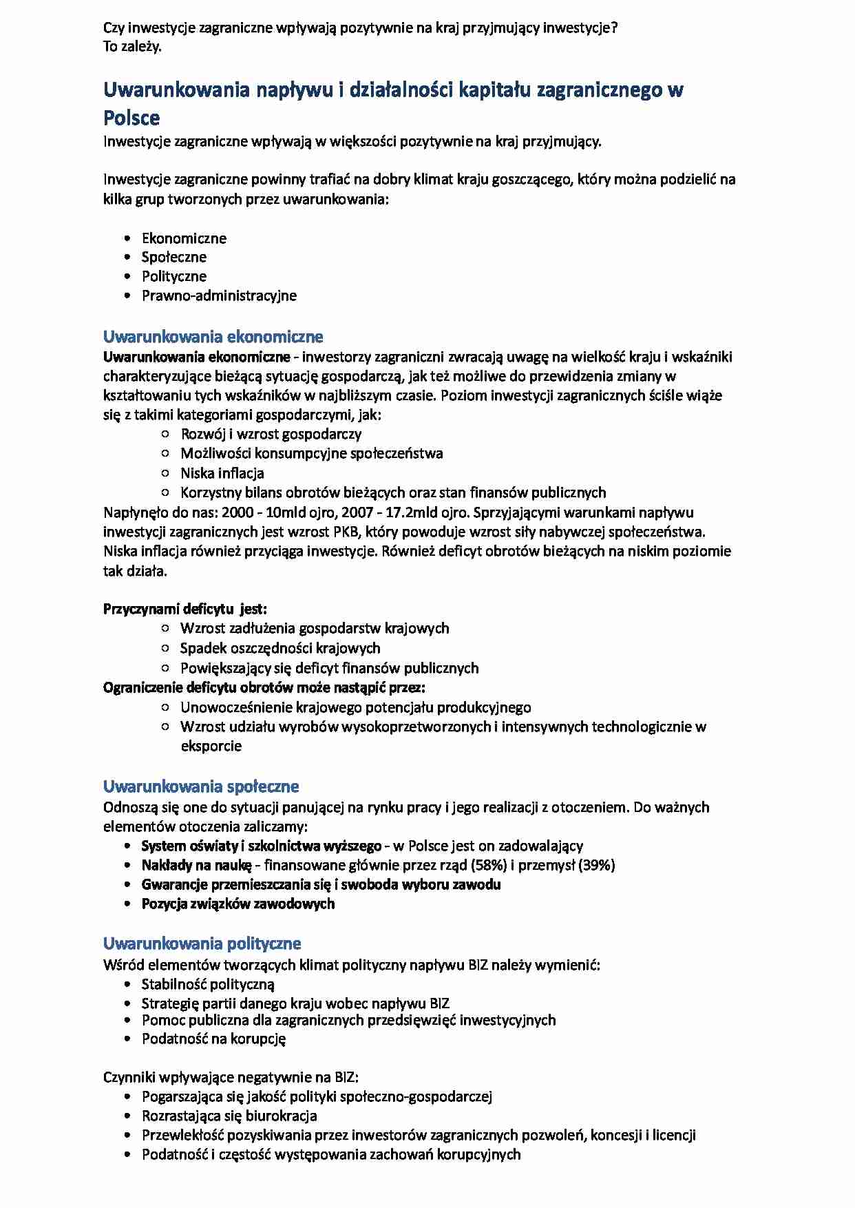 Bezpośrednie inwestycje zagraniczne - Deficyt - strona 1