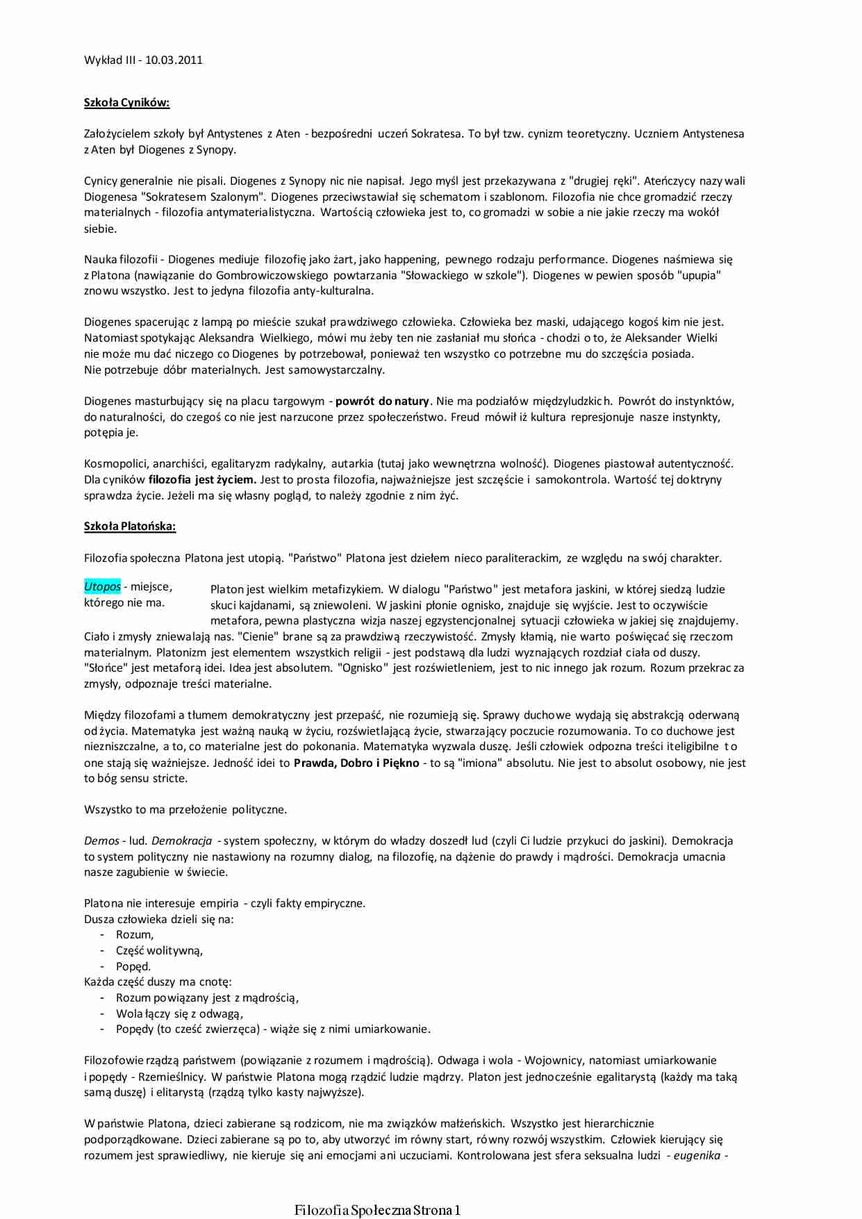 Filozofia społeczna - wykład 3 - strona 1