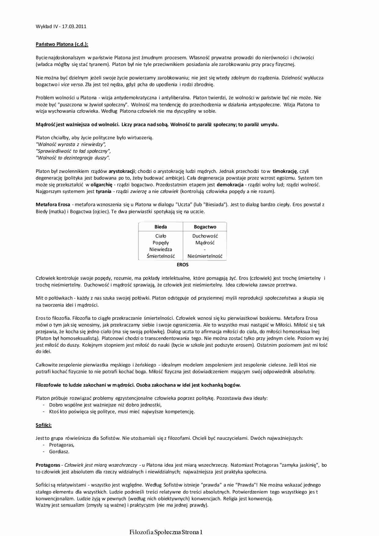 Filozofia społeczna - wykład 4 - strona 1
