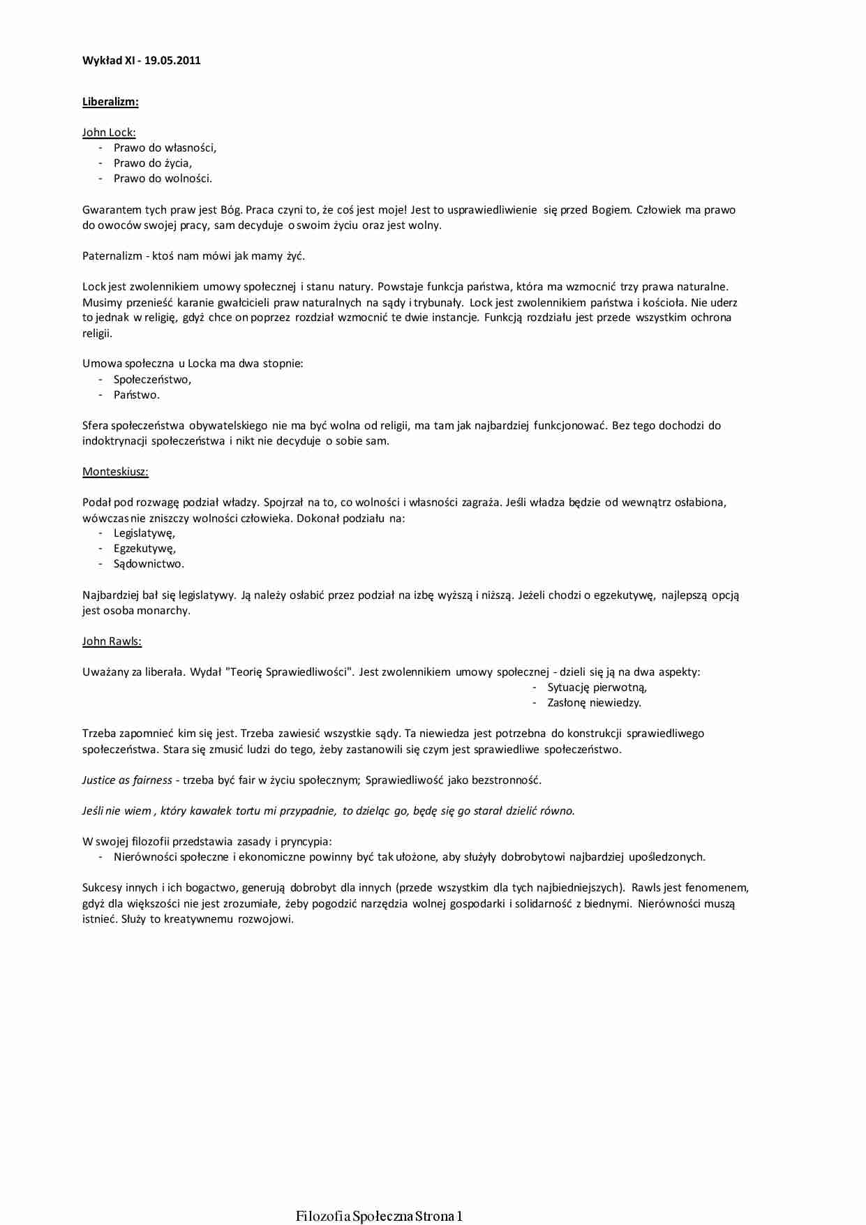 Filozofia społeczna - wykład 11 - strona 1