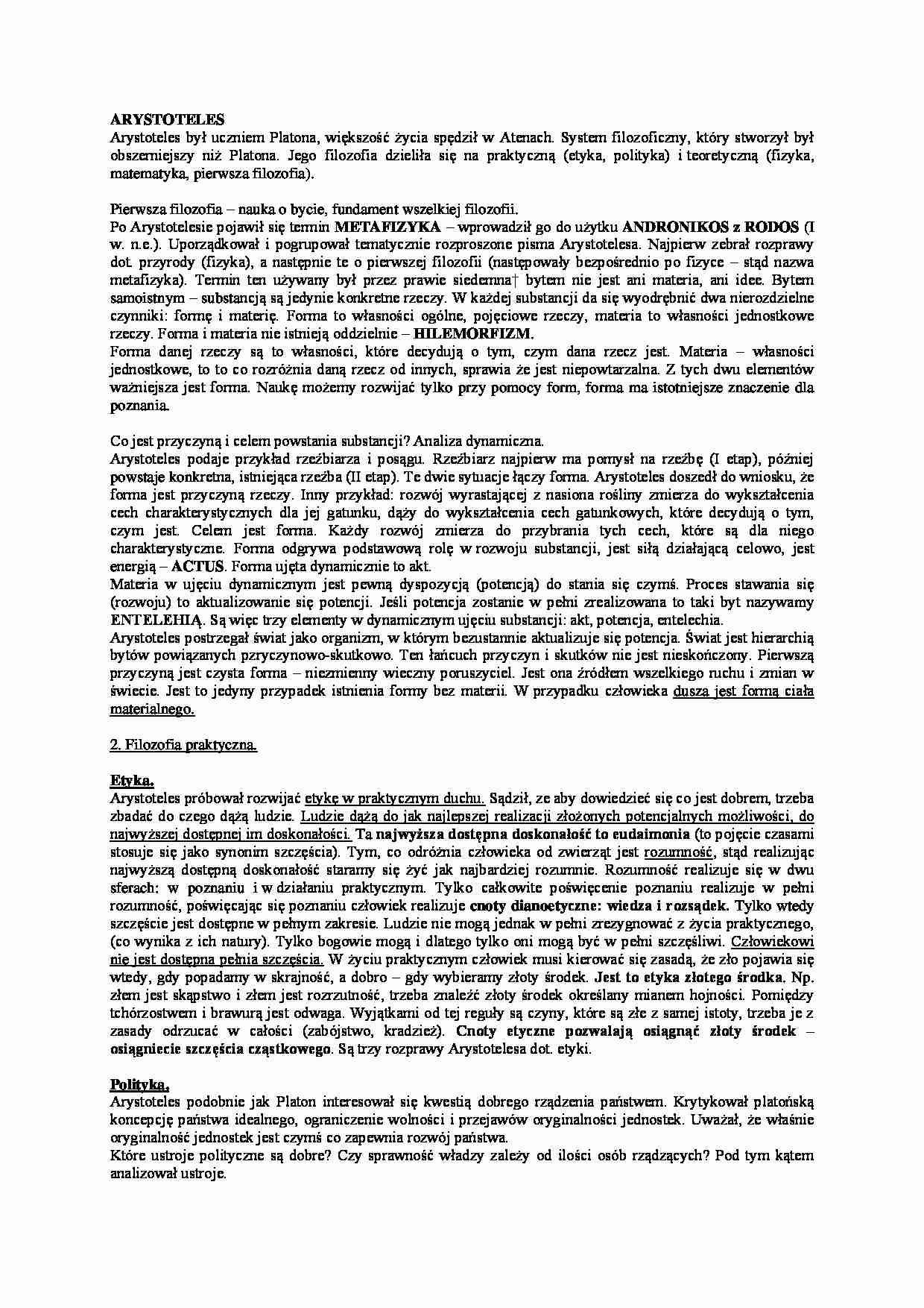 Arystoteles - System filozoficzny - strona 1