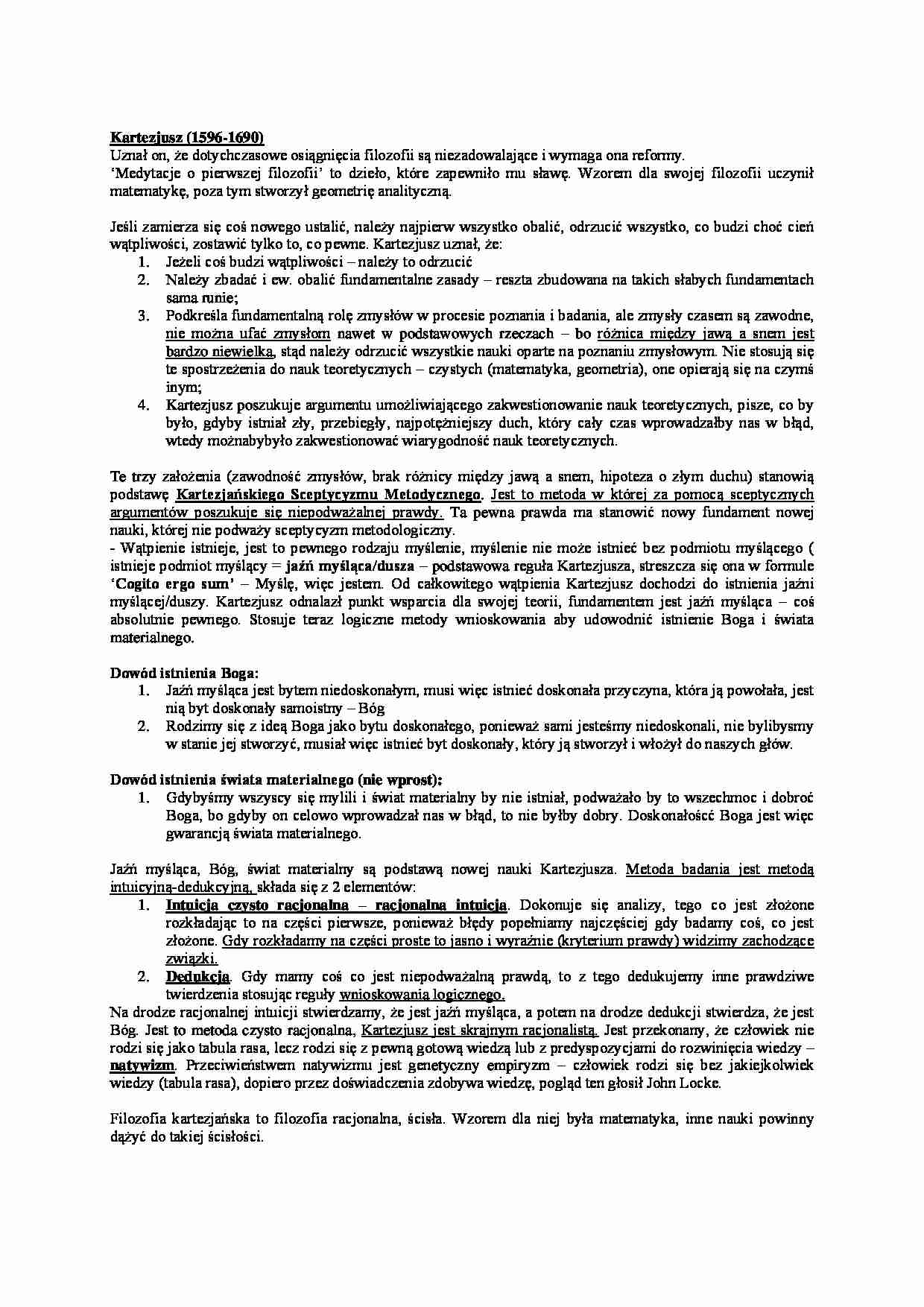 Kartezjusz - Kartezjański Sceptycyzm Metodyczny - strona 1