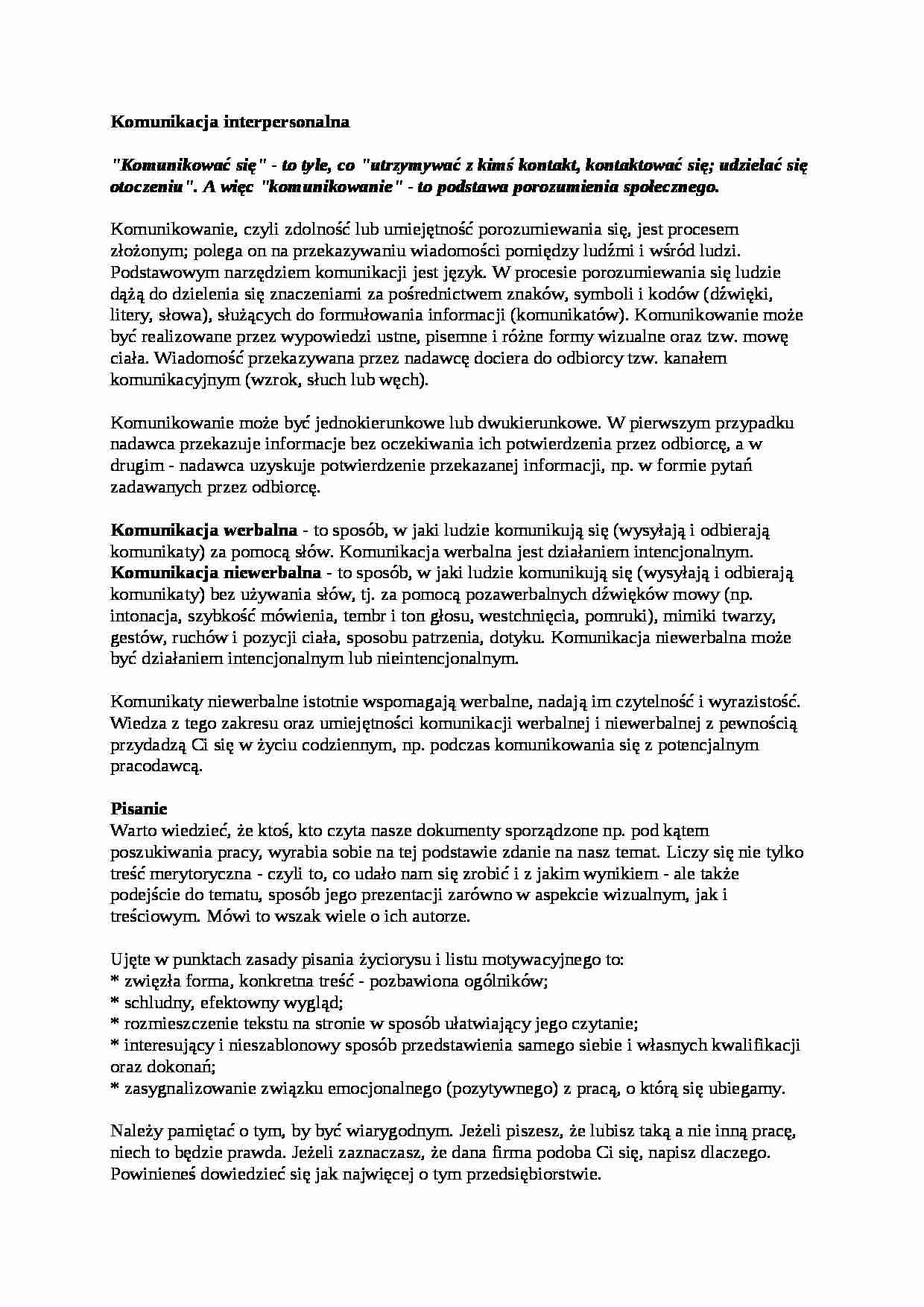 Komunikacja interpersonalna - strona 1