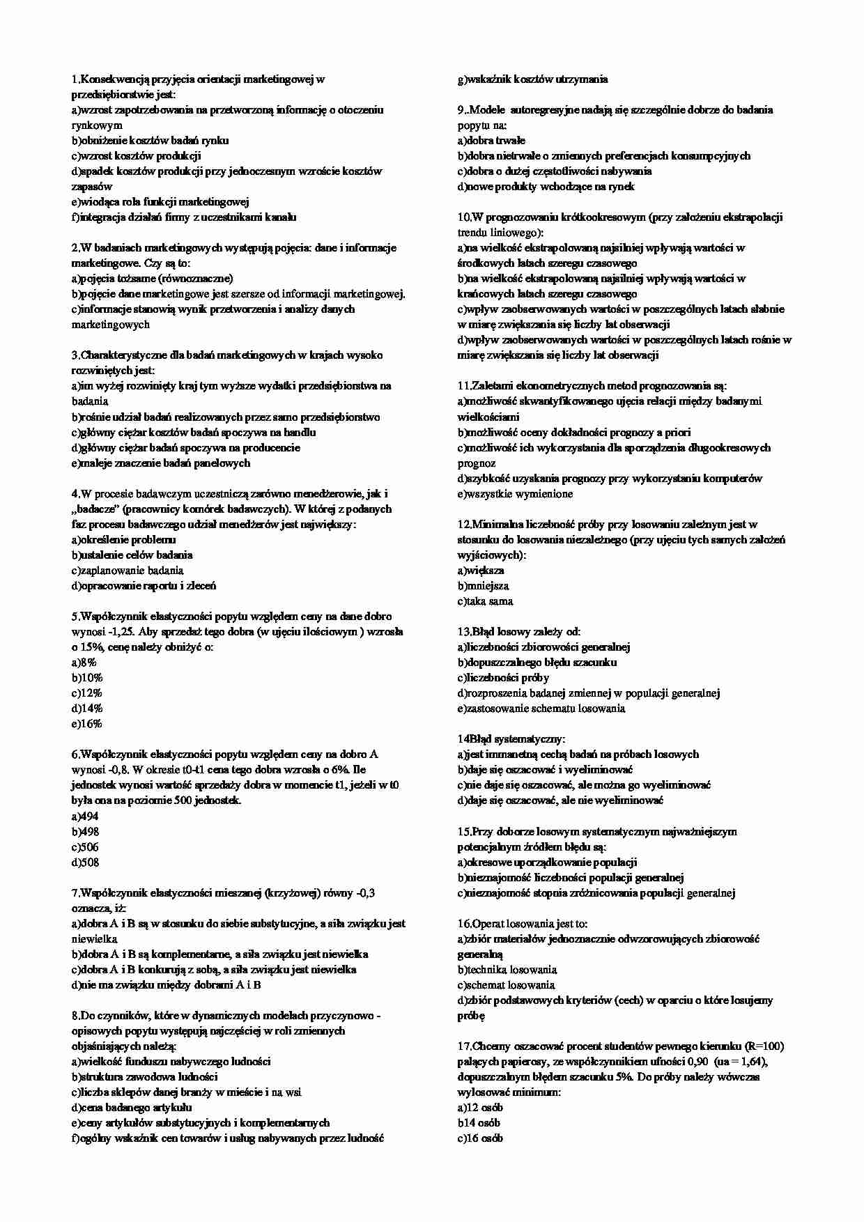 Podstawy marketingu - test - strona 1
