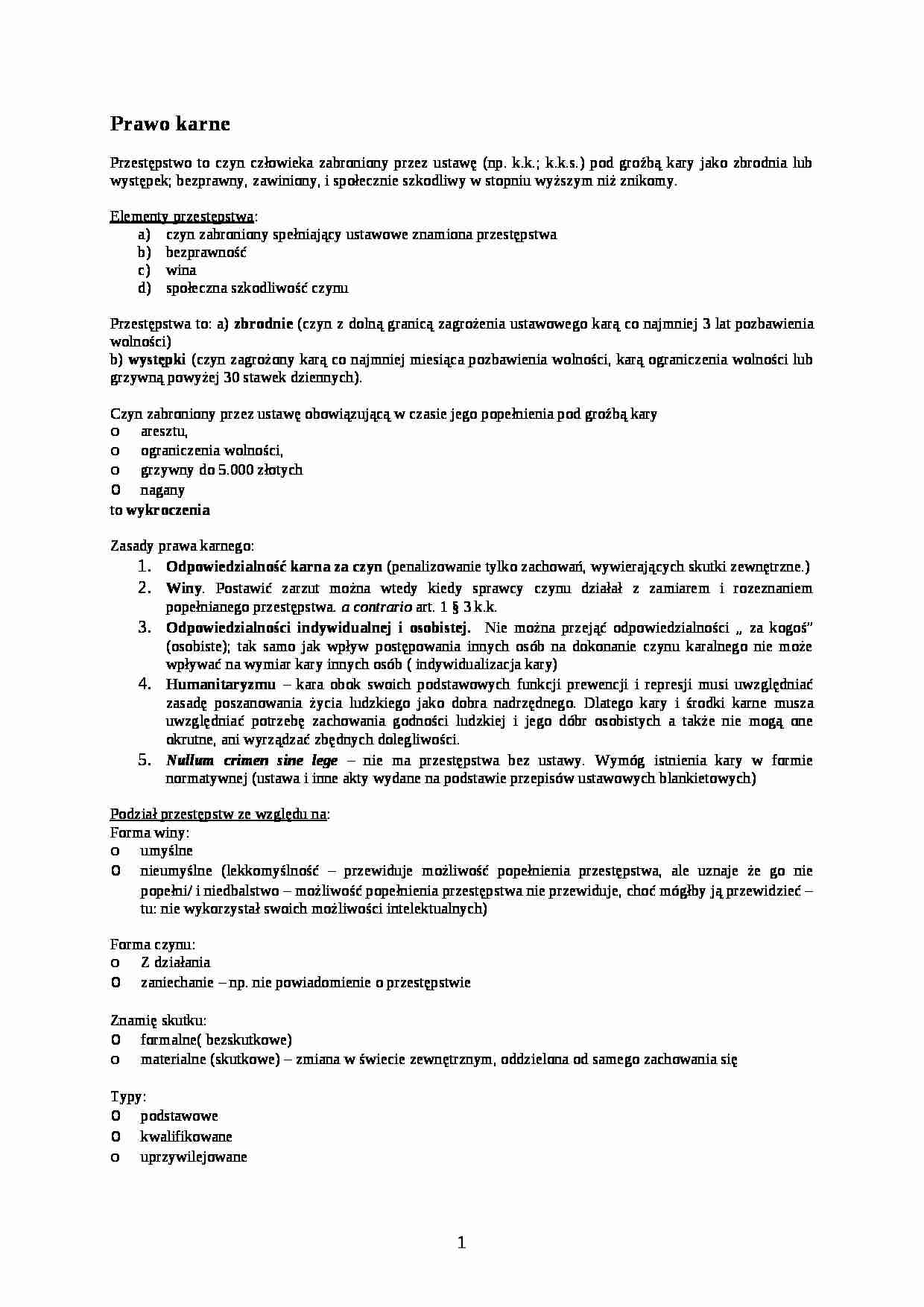 Konspekt prawo karne i postepowanie karne - strona 1