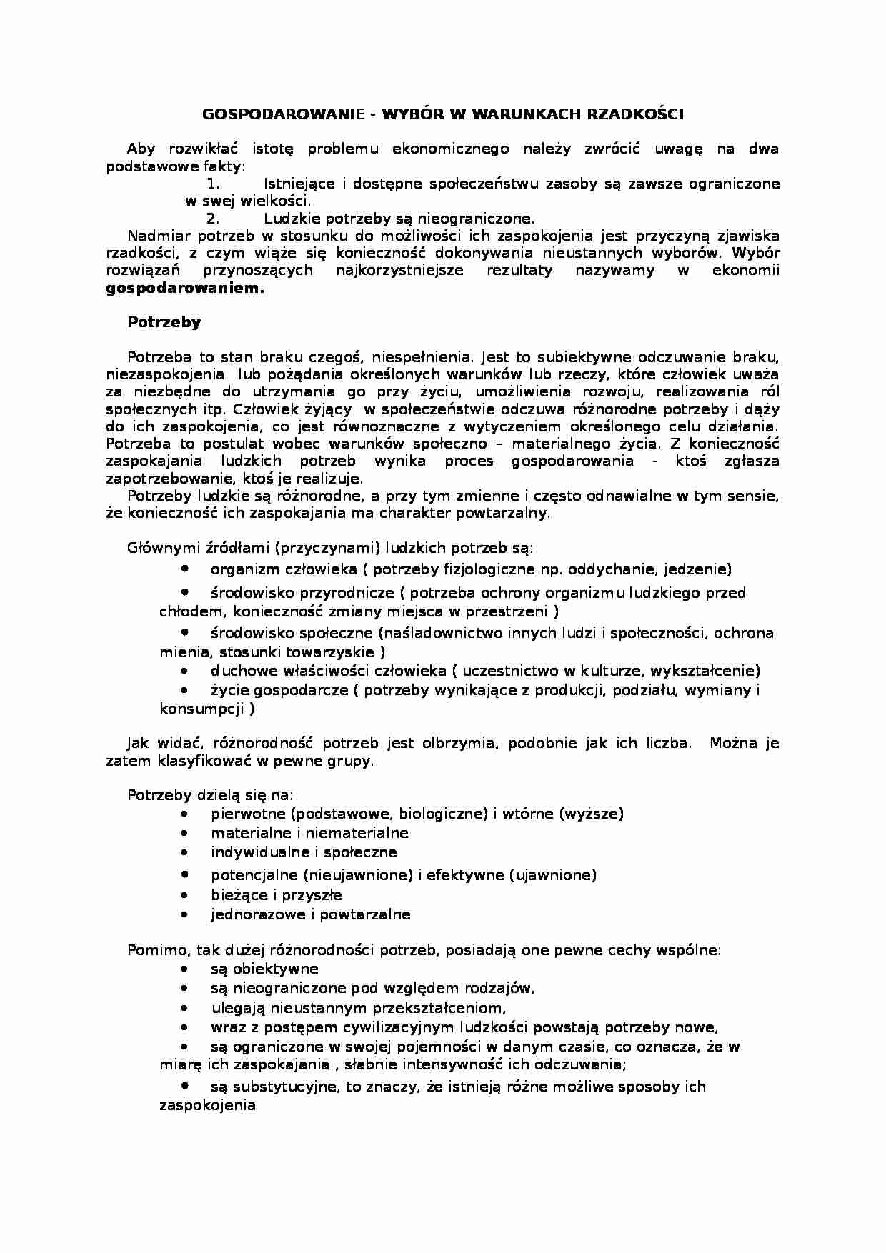 Gospodarowanie i rzadkość - strona 1