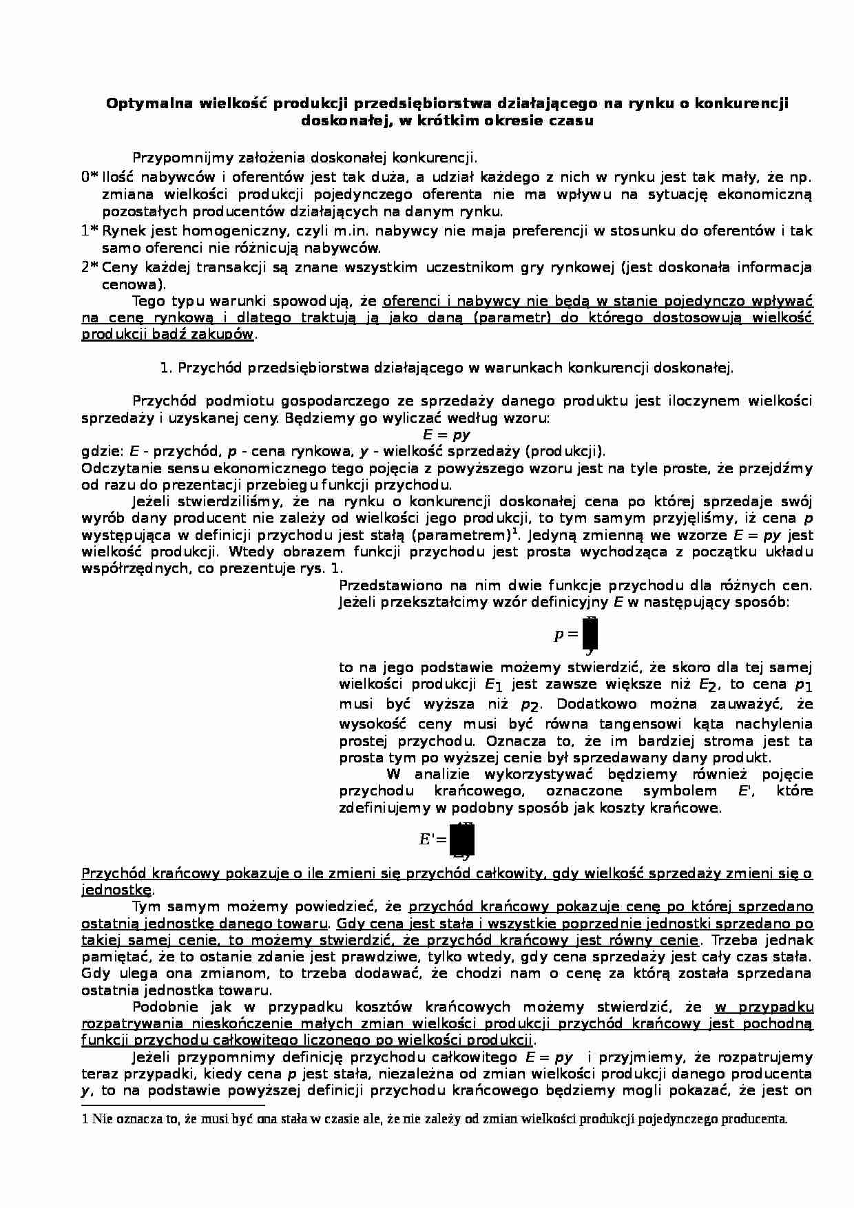 Konkurencja doskonała - optymalna wielkość produkcji  - strona 1