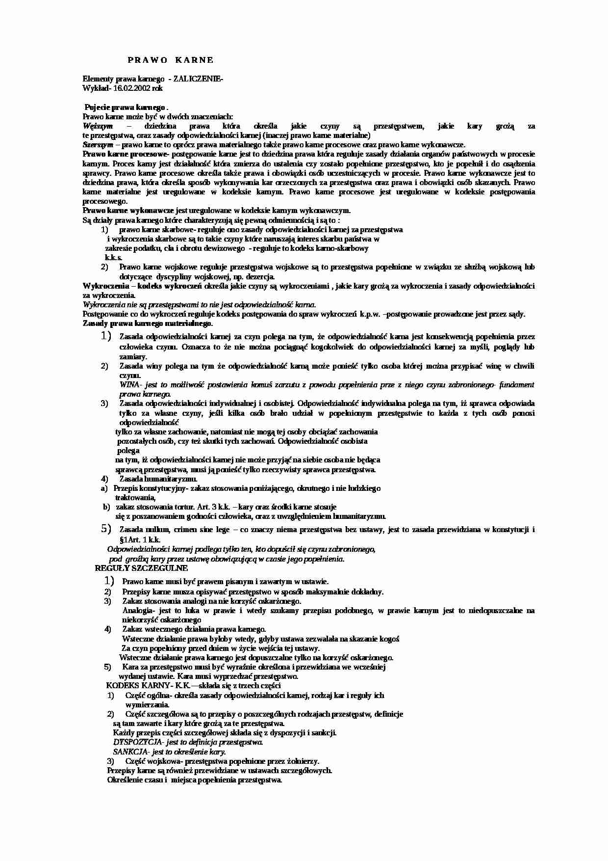 Prawo Karne - wykłady - strona 1